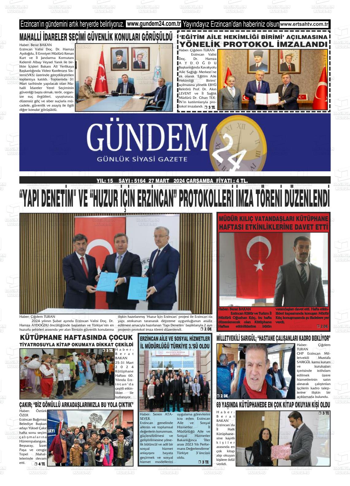 27 Mart 2024 Gündem 24 Gazete Manşeti