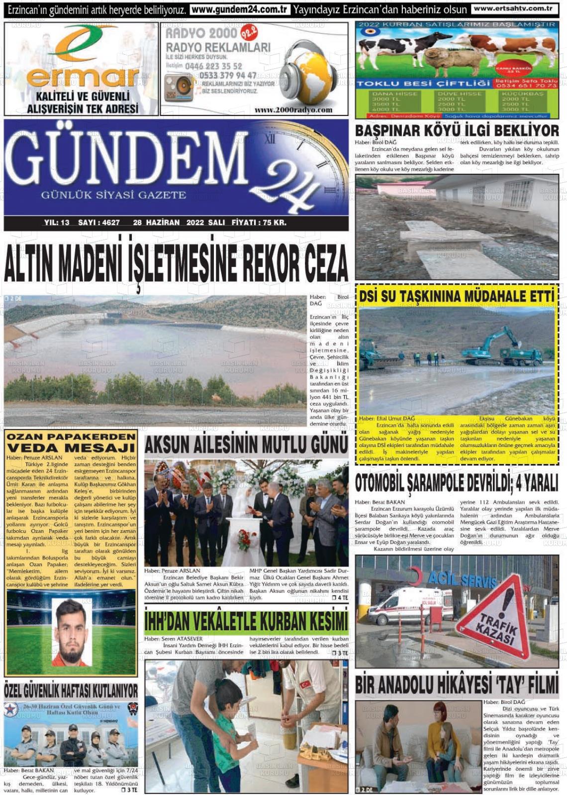 28 Haziran 2022 Gündem 24 Gazete Manşeti