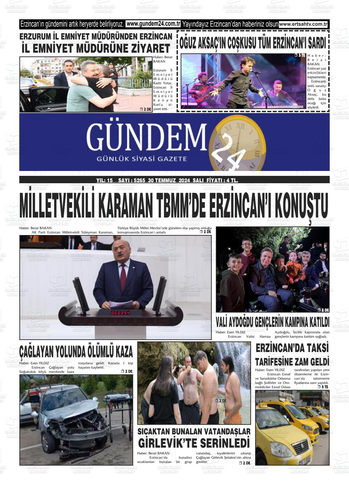 30 Temmuz 2024 Gündem 24 Gazete Manşeti