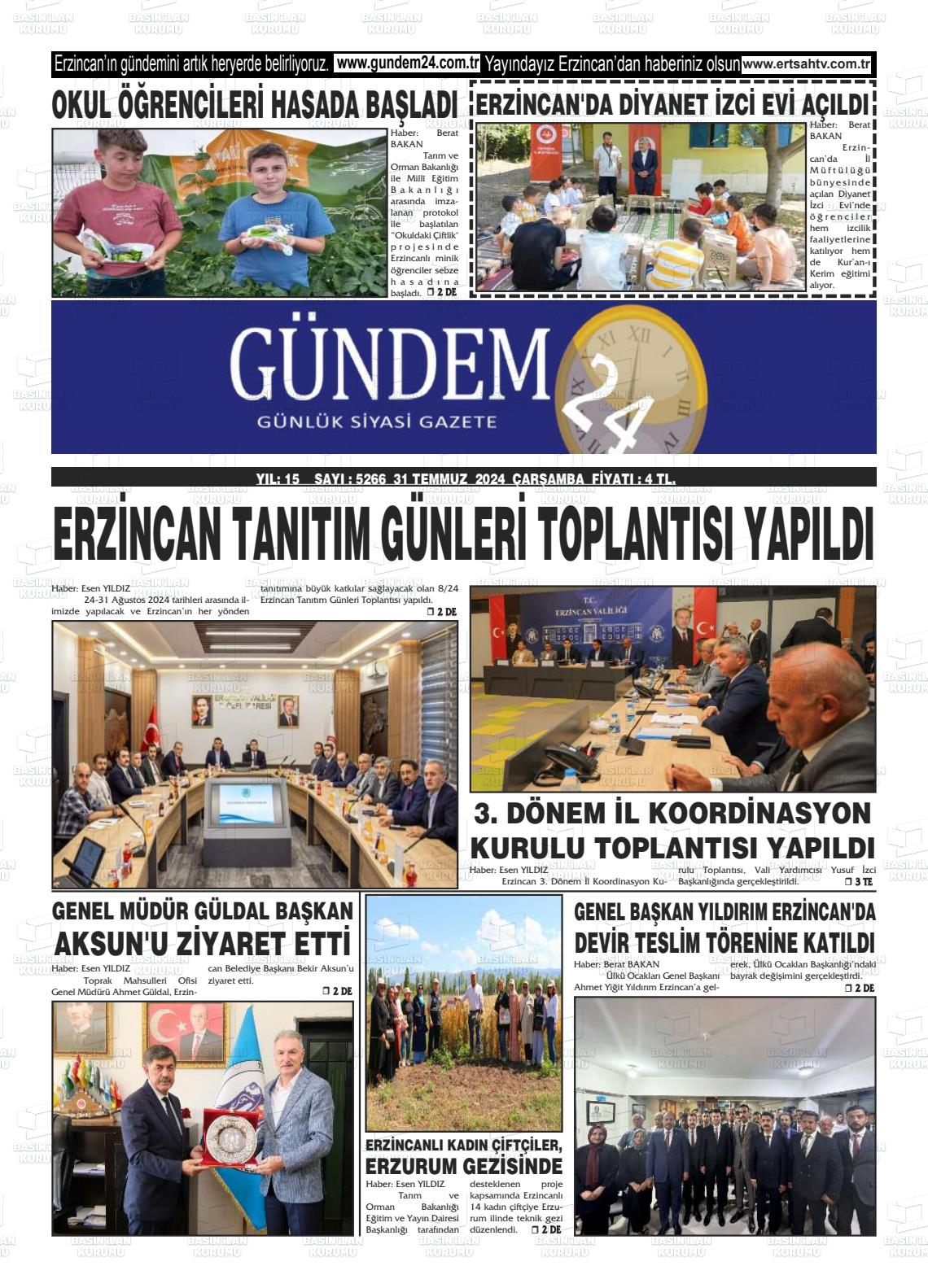 31 Temmuz 2024 Gündem 24 Gazete Manşeti