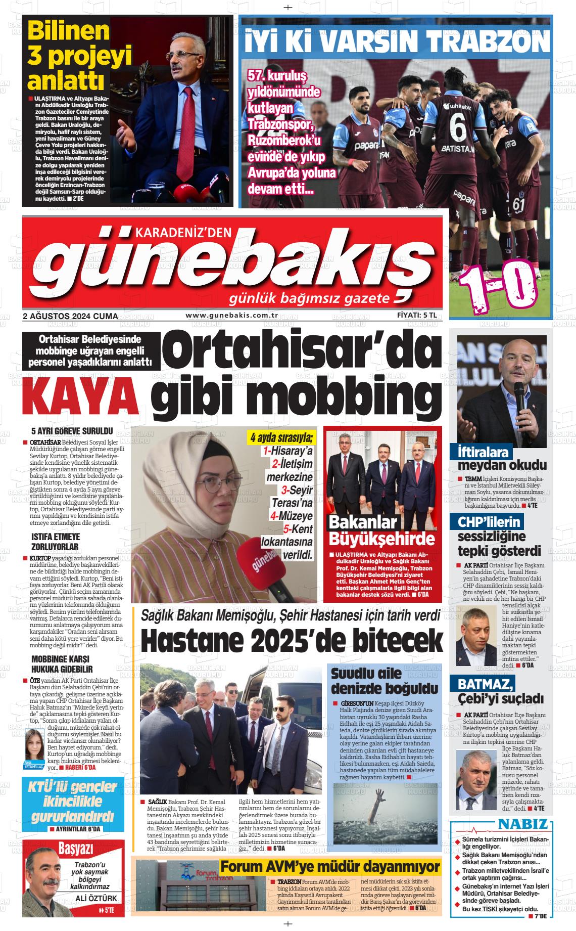 02 Ağustos 2024 Günebakış Gazete Manşeti