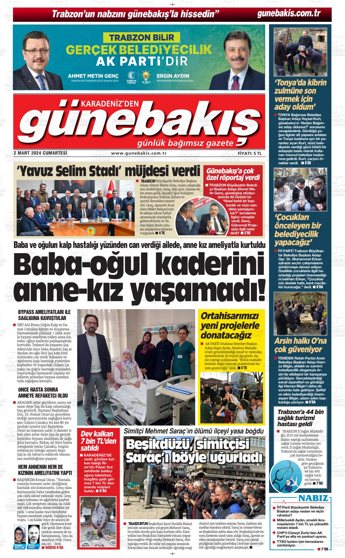 02 Mart 2024 Günebakış Gazete Manşeti