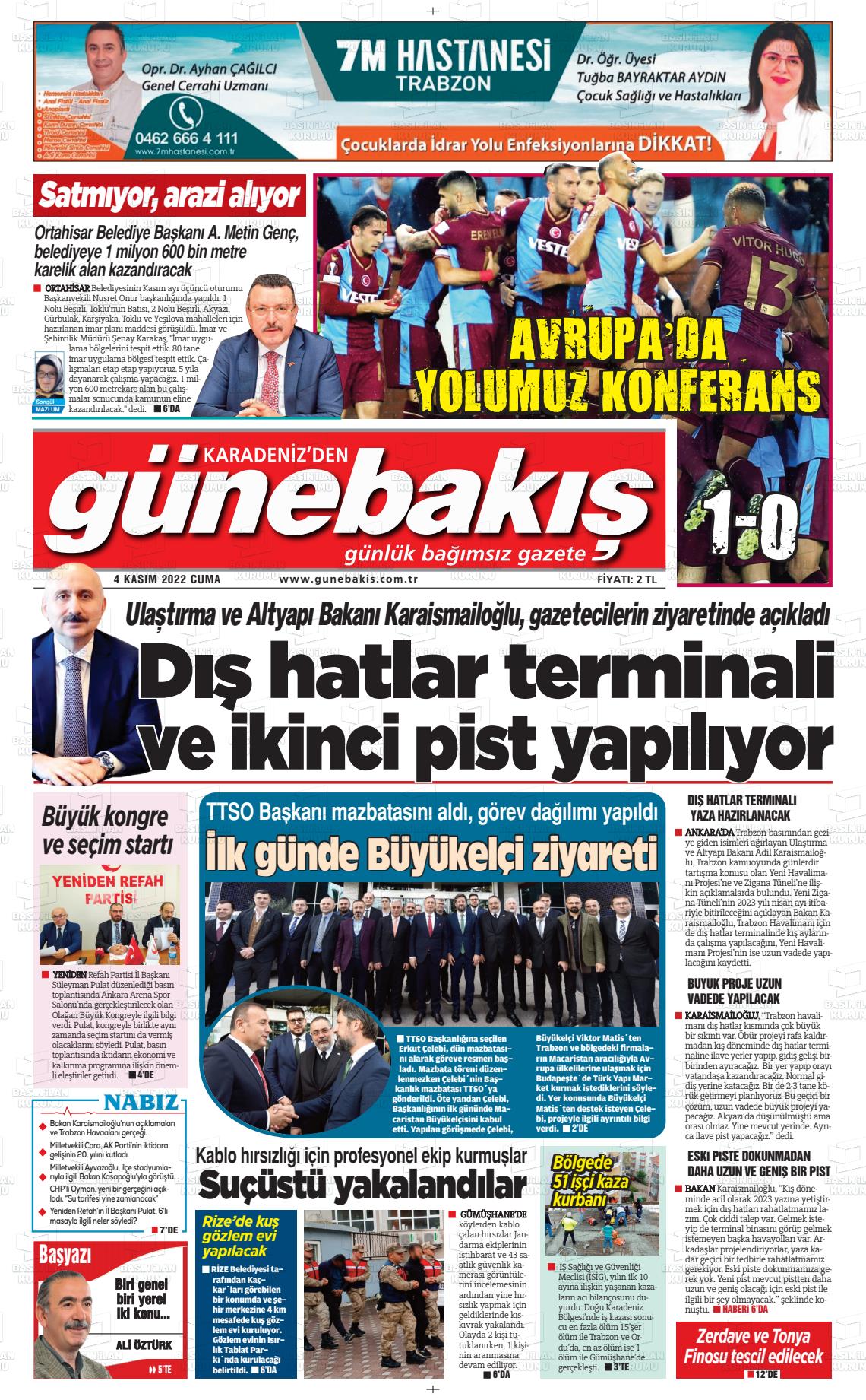 04 Kasım 2022 Günebakış Gazete Manşeti