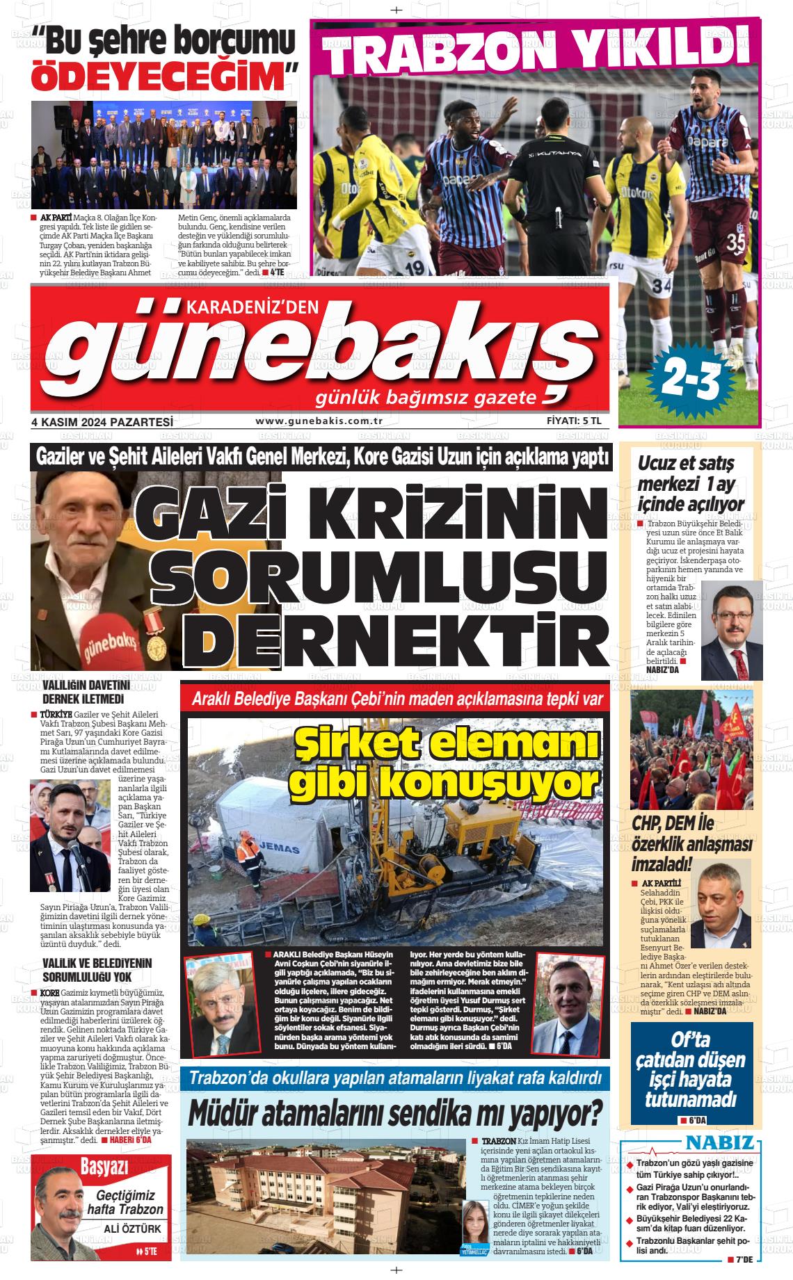 04 Kasım 2024 Günebakış Gazete Manşeti