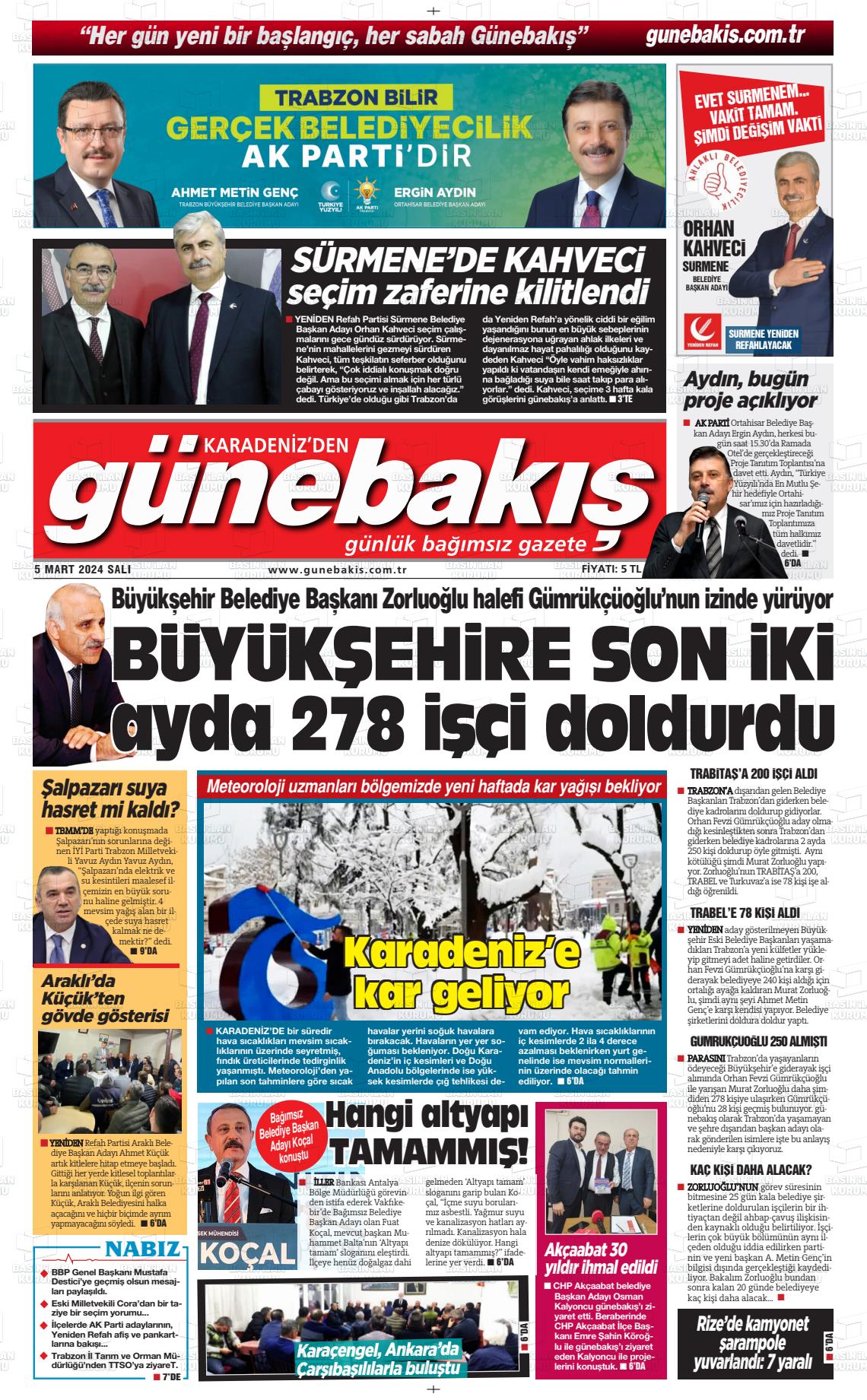 05 Mart 2024 Günebakış Gazete Manşeti