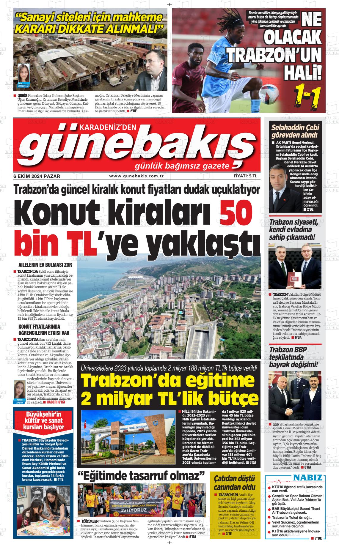 06 Ekim 2024 Günebakış Gazete Manşeti