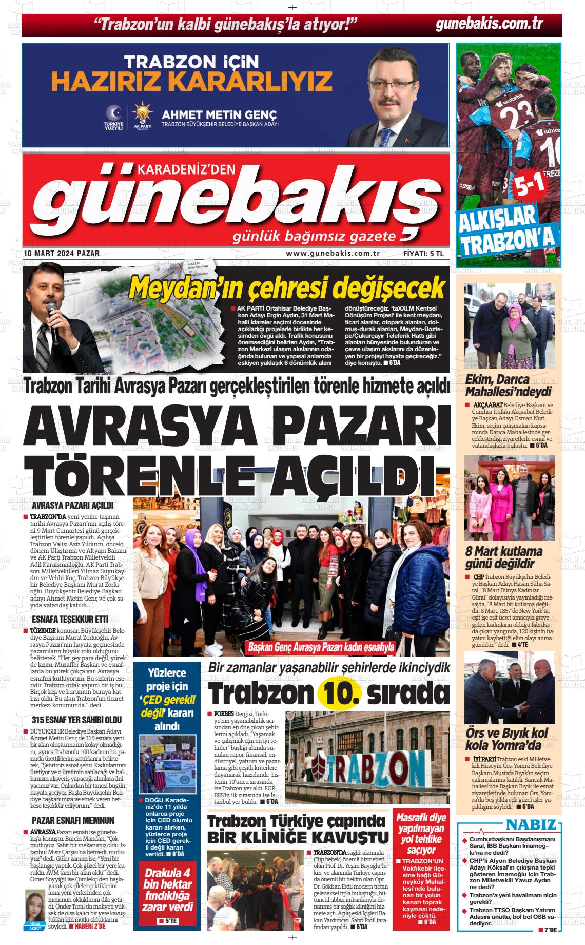 10 Mart 2024 Günebakış Gazete Manşeti