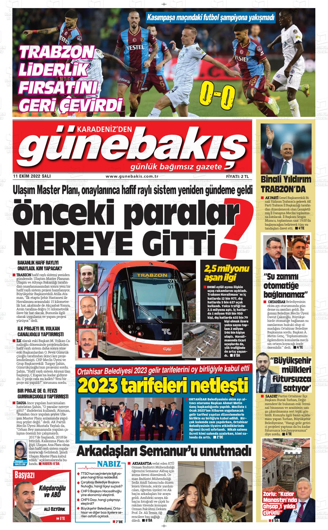 11 Ekim 2022 Günebakış Gazete Manşeti