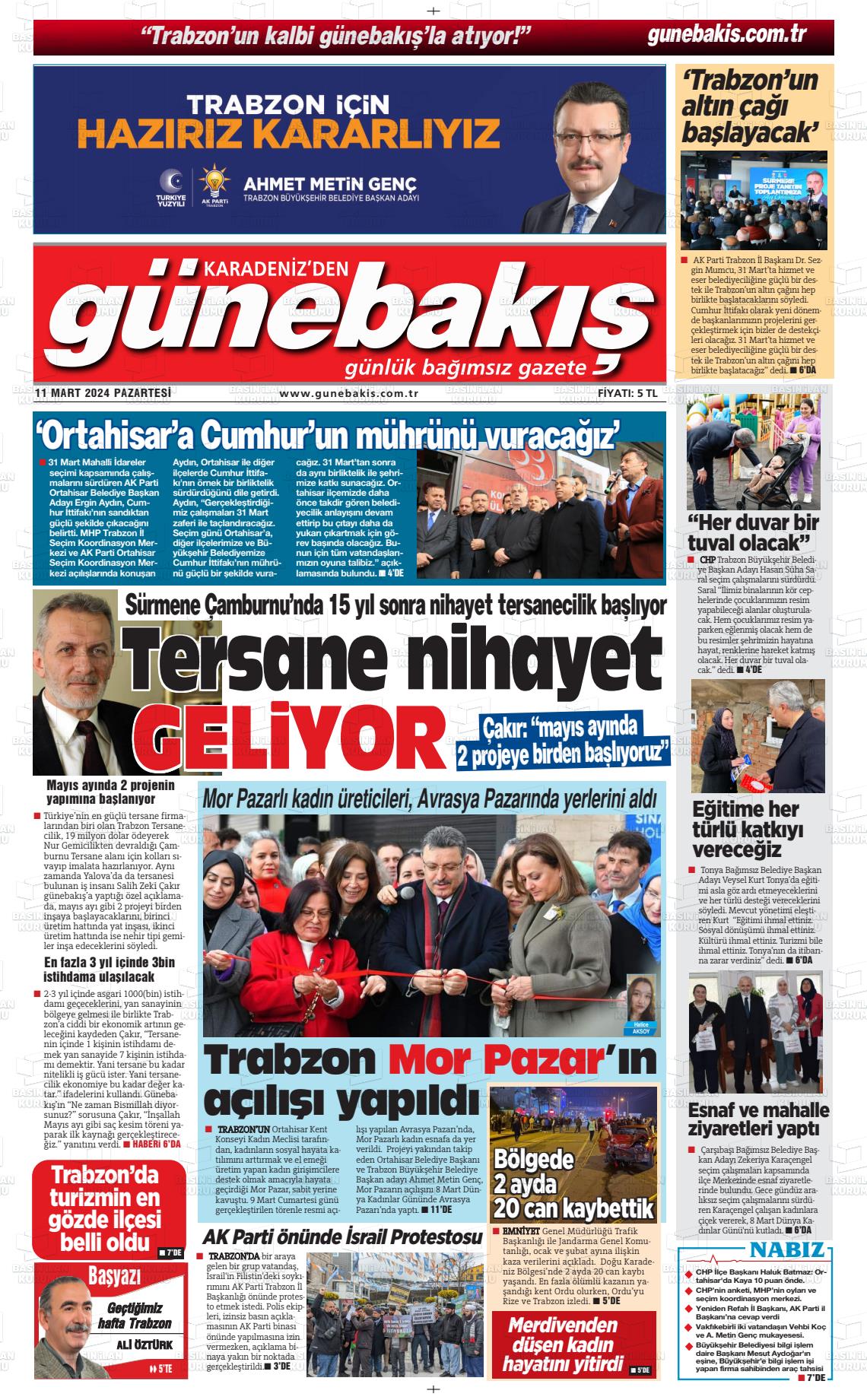 11 Mart 2024 Günebakış Gazete Manşeti