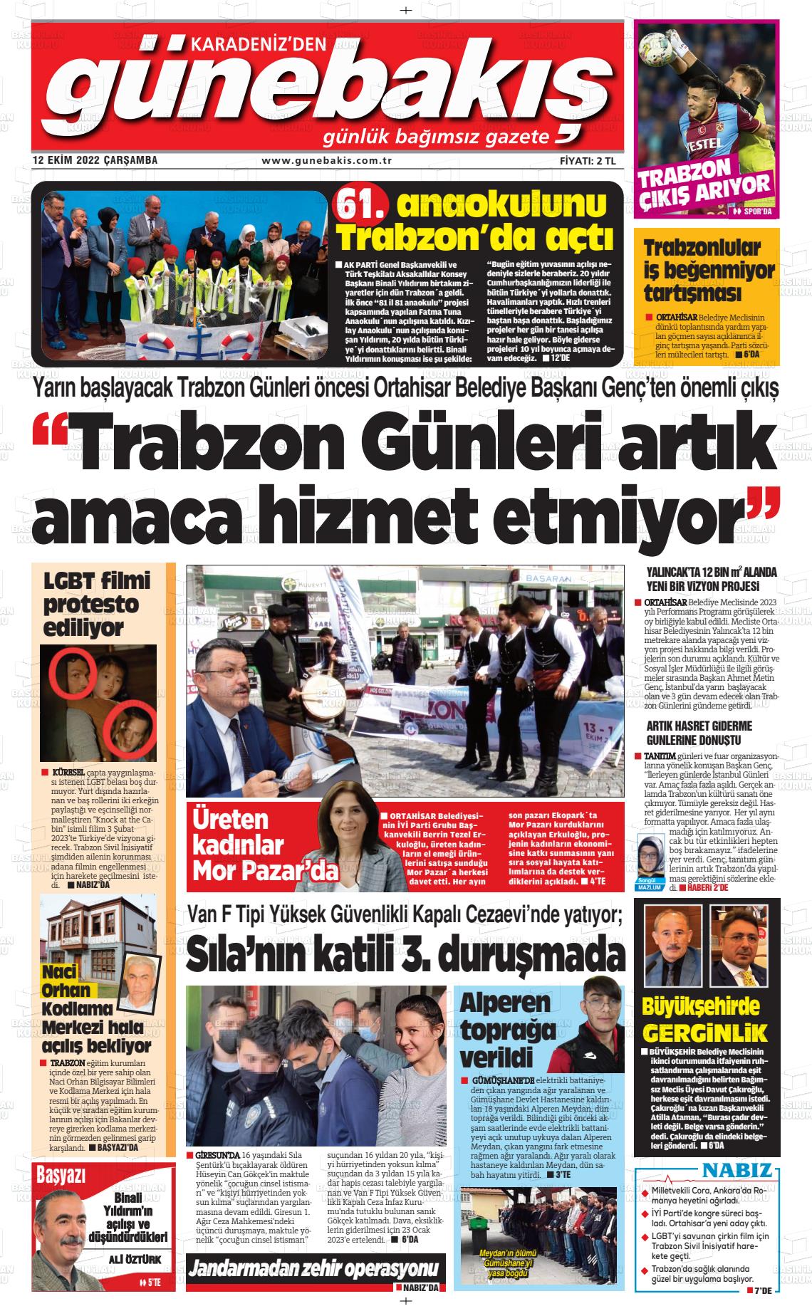 12 Ekim 2022 Günebakış Gazete Manşeti