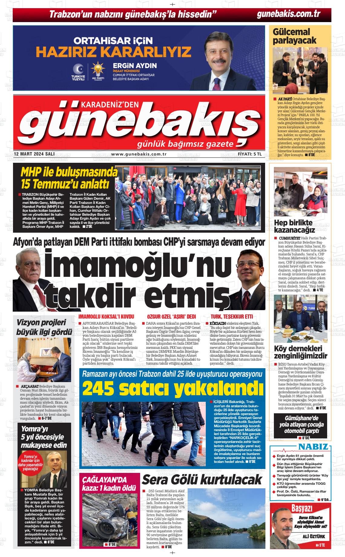 12 Mart 2024 Günebakış Gazete Manşeti