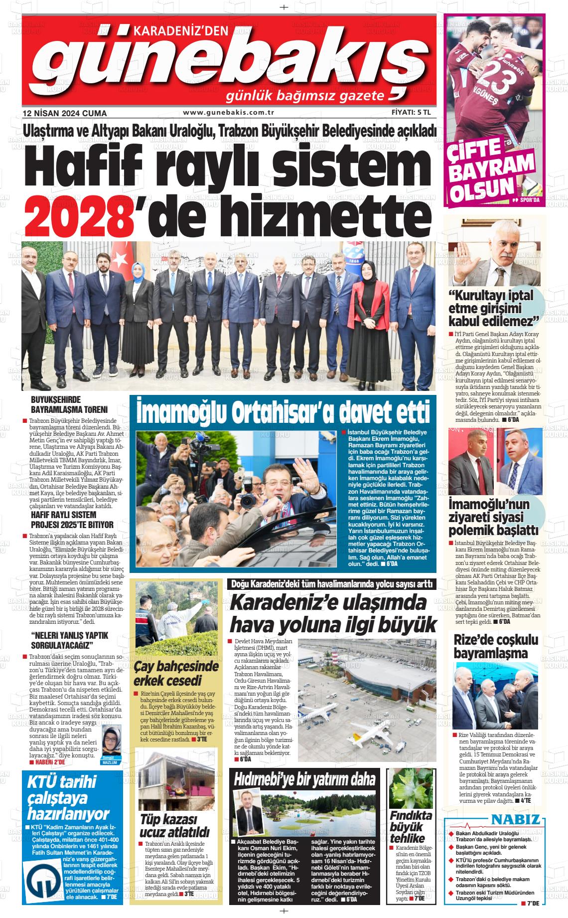 12 Nisan 2024 Günebakış Gazete Manşeti