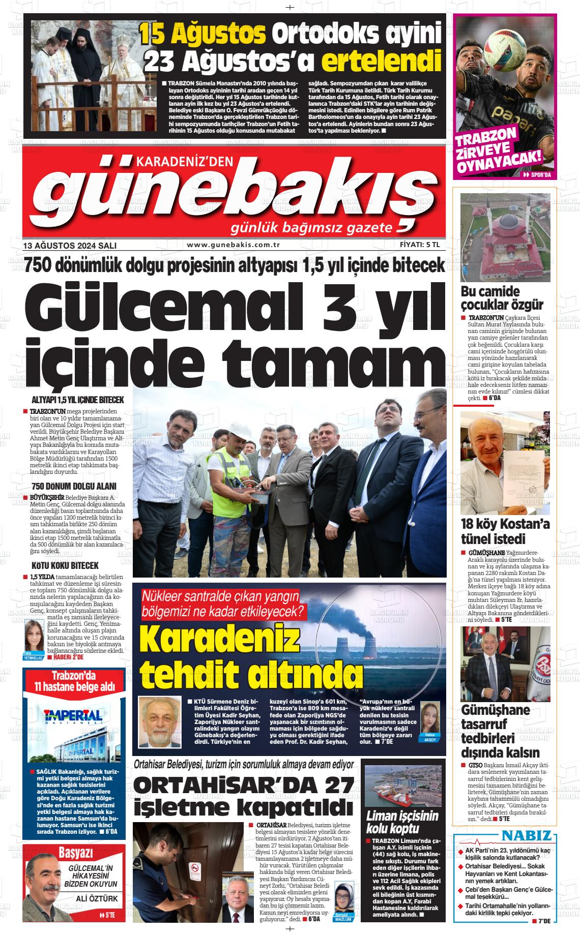 13 Ağustos 2024 Günebakış Gazete Manşeti