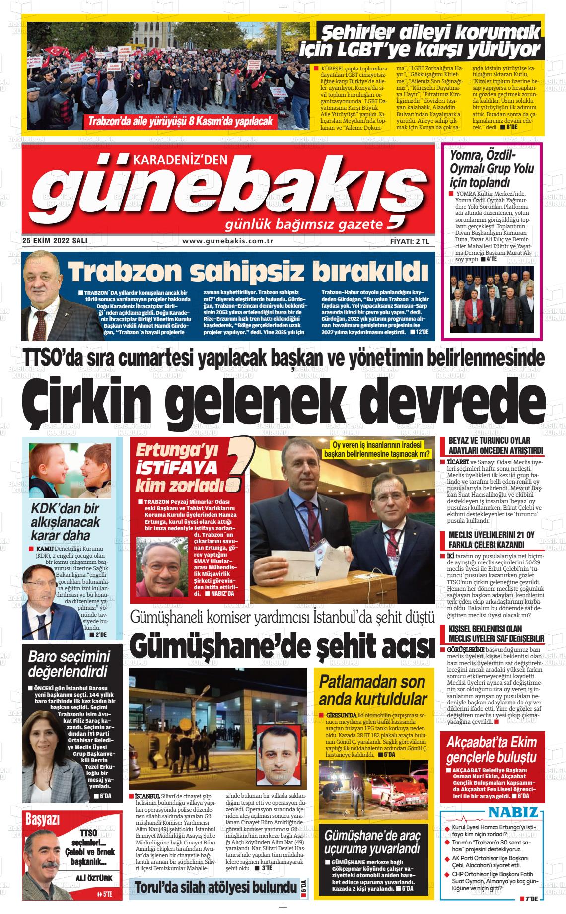 25 Ekim 2022 Günebakış Gazete Manşeti