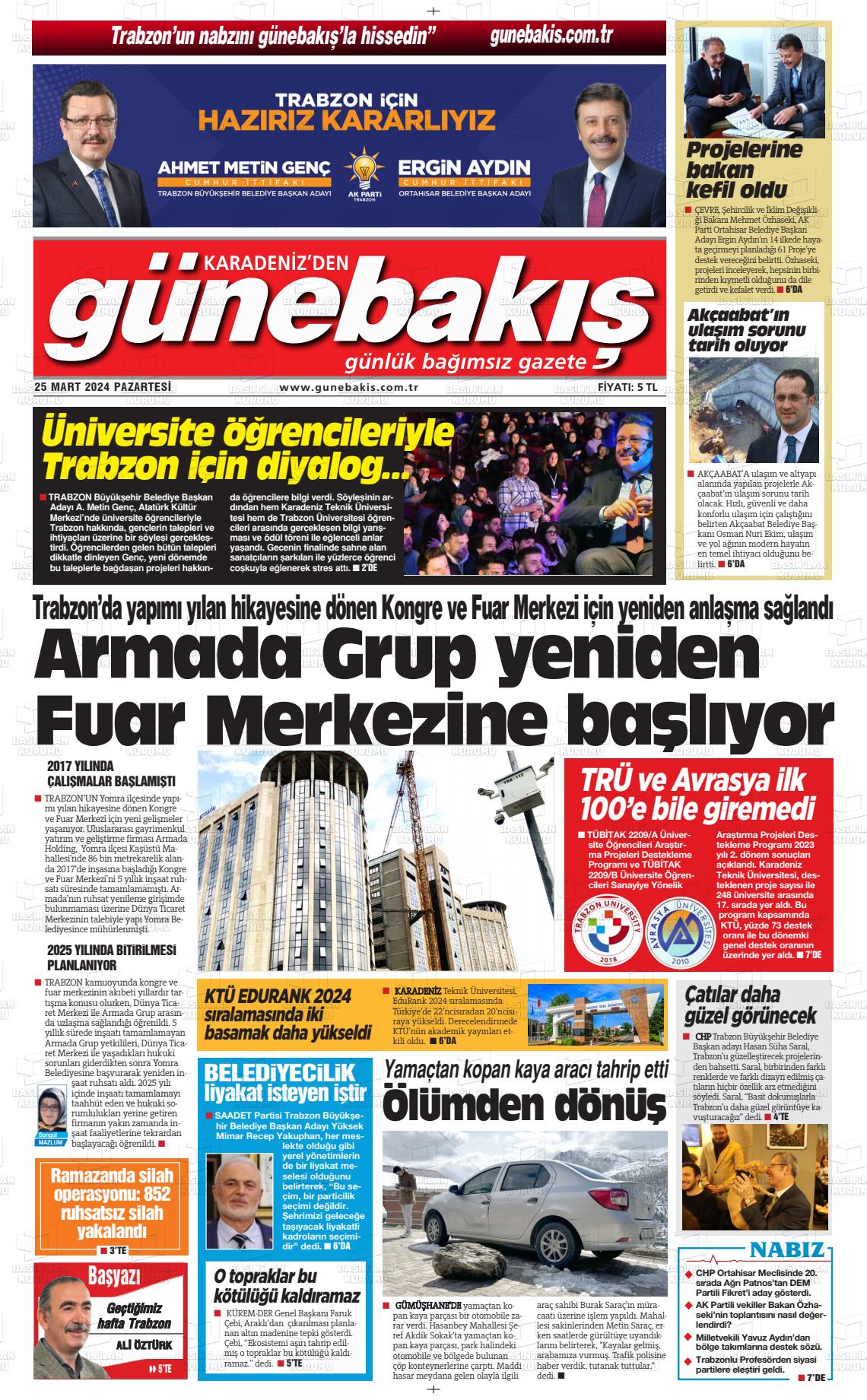 25 Mart 2024 Günebakış Gazete Manşeti