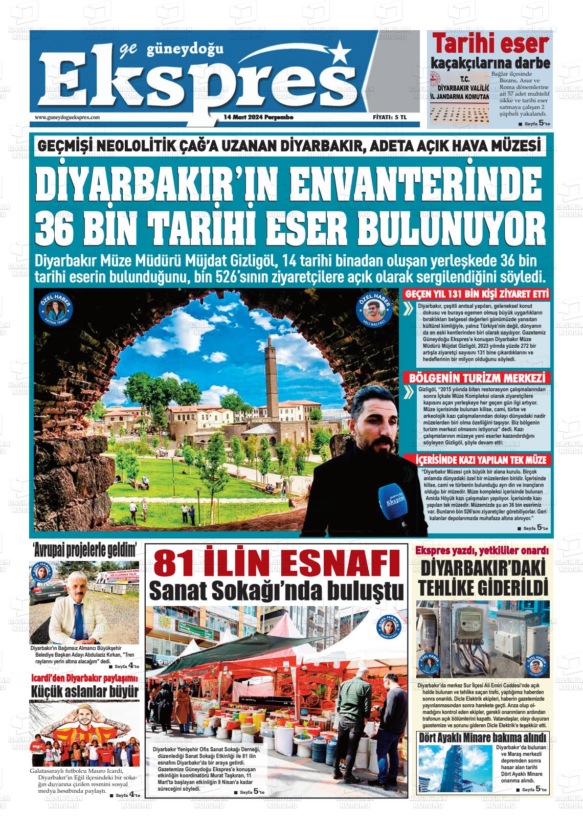 14 Mart 2024 Güneydoğu Ekspres Gazete Manşeti