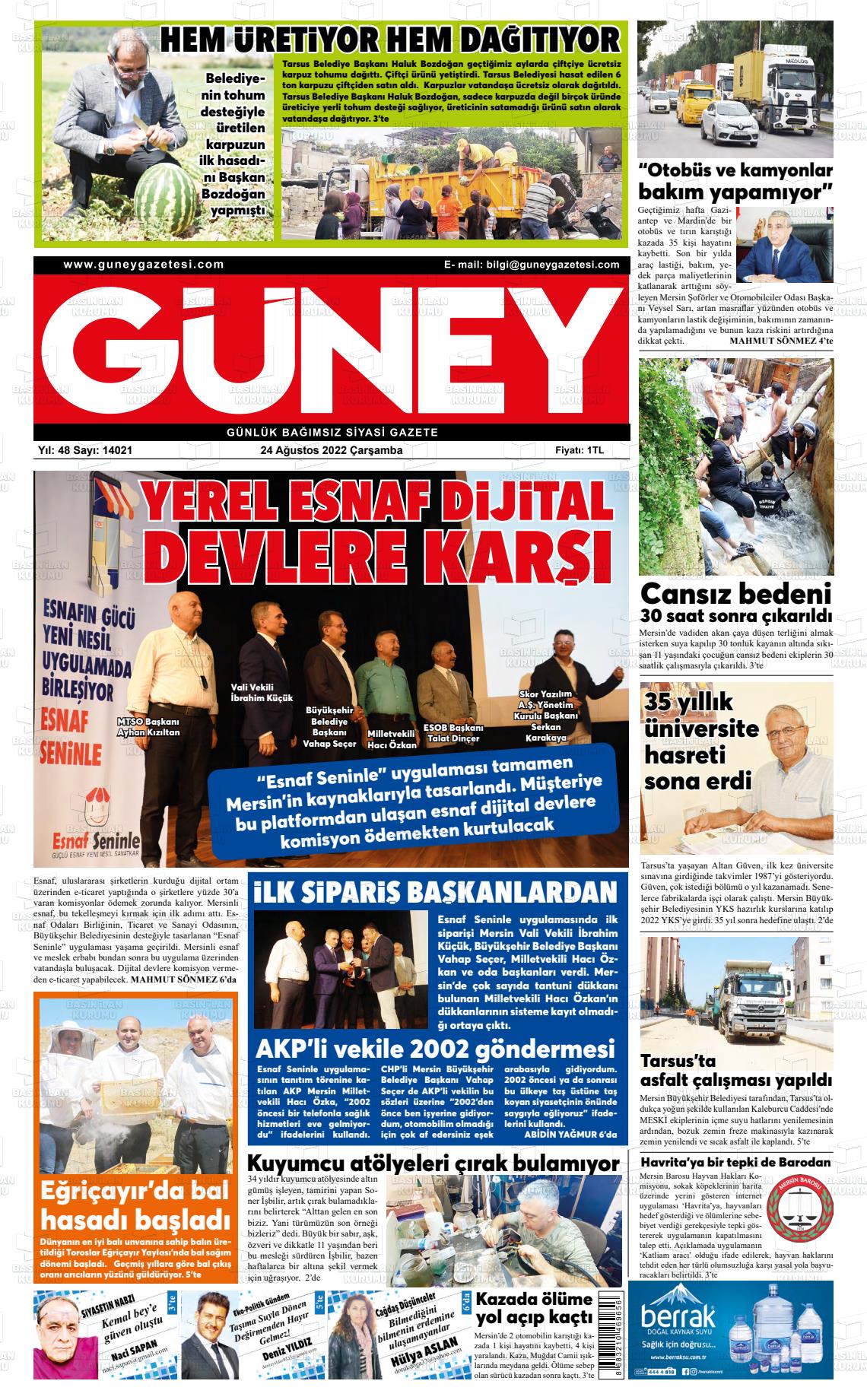 22 Ekim 2022 Mersin Güney Gazete Manşeti