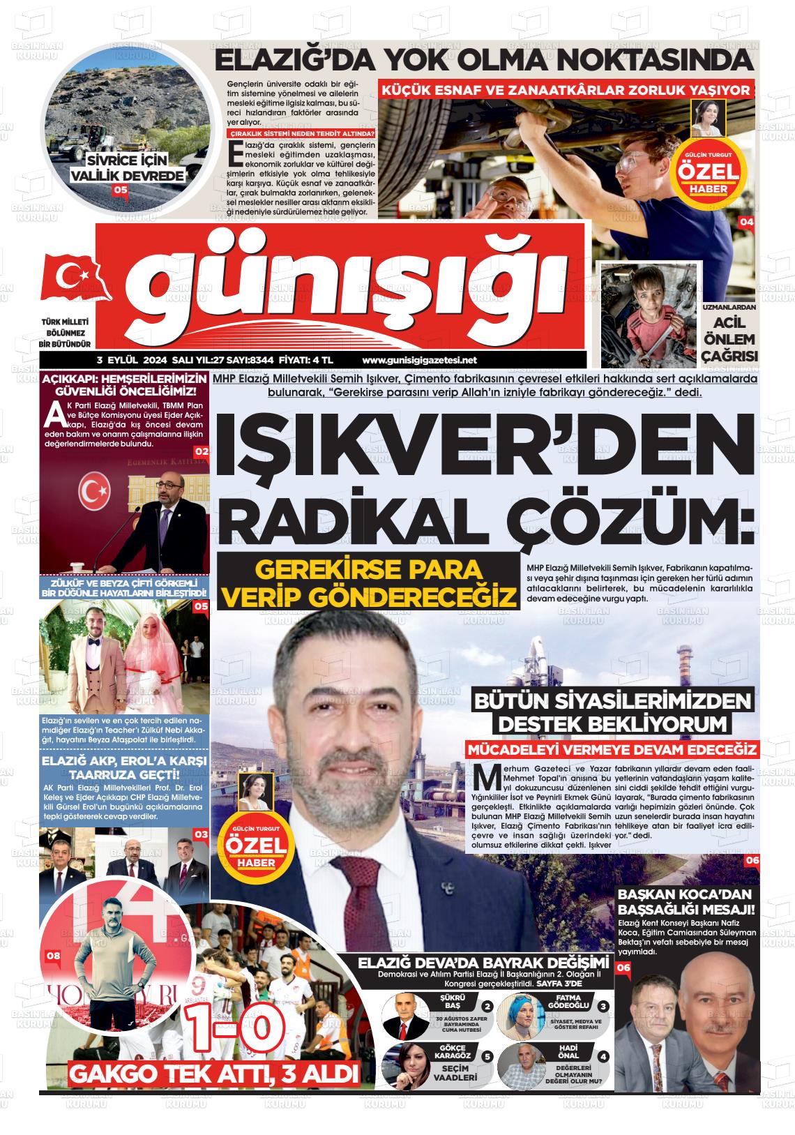 03 Eylül 2024 Gün Işığı Gazete Manşeti