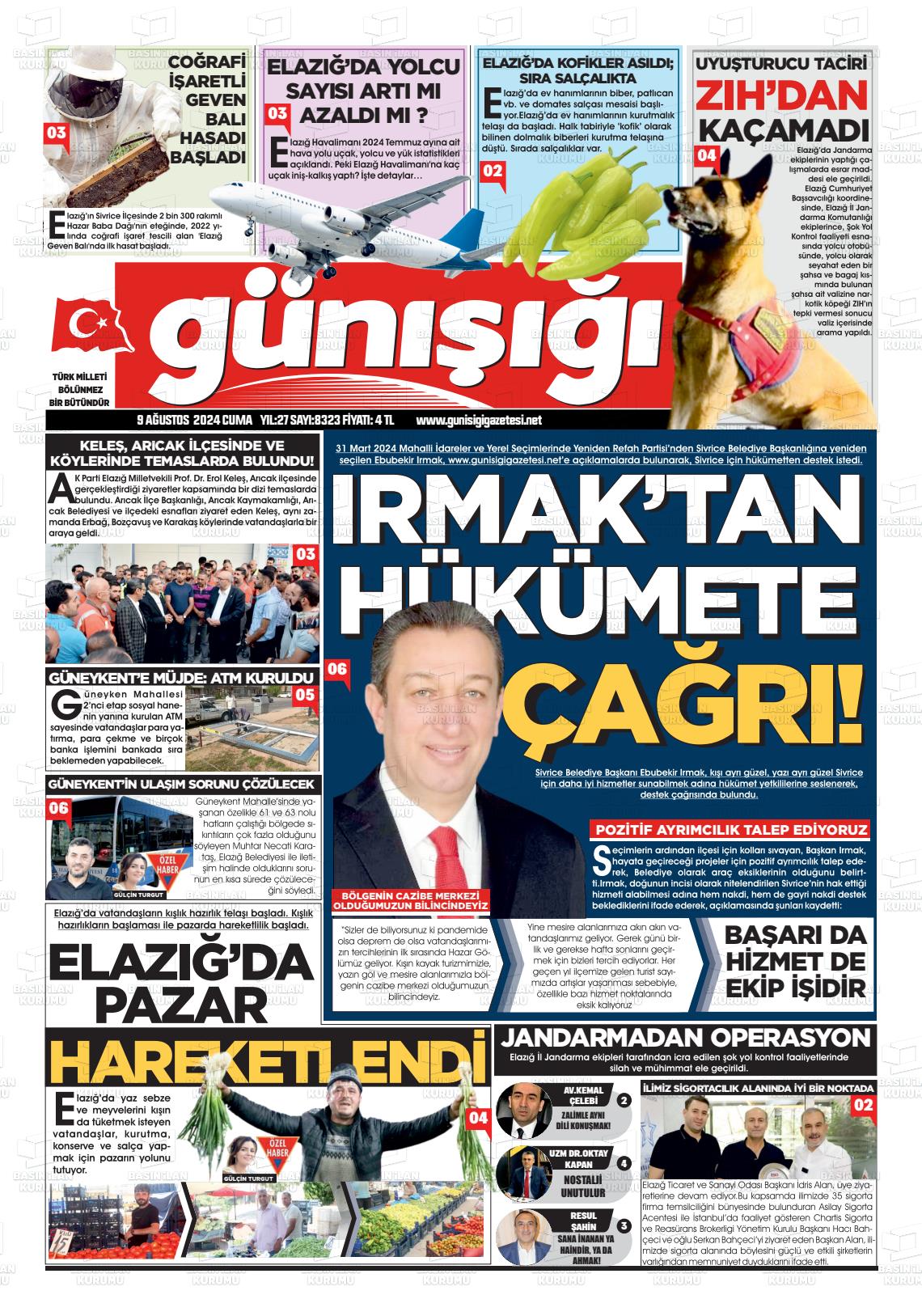 09 Ağustos 2024 Gün Işığı Gazete Manşeti