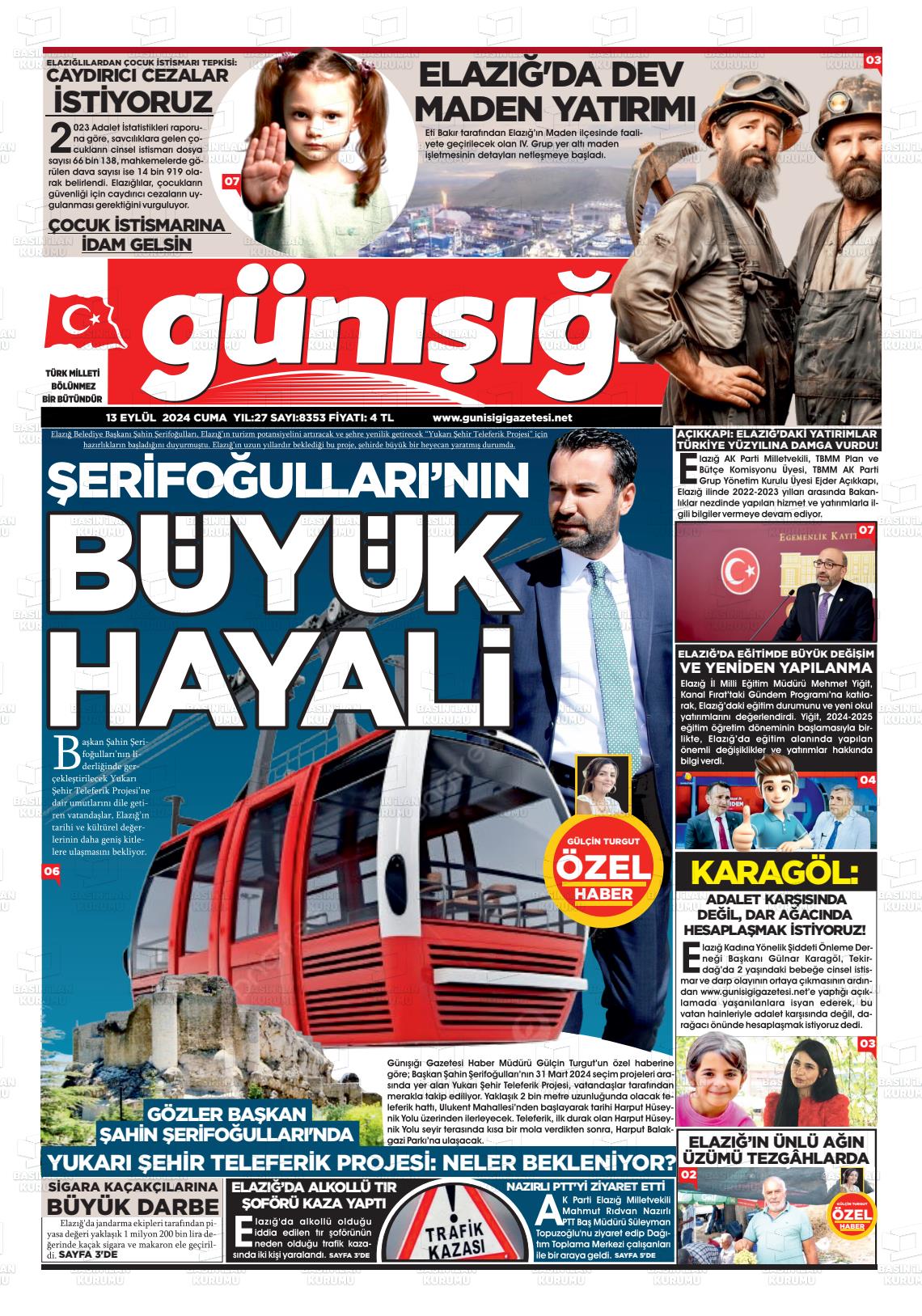 13 Eylül 2024 Gün Işığı Gazete Manşeti