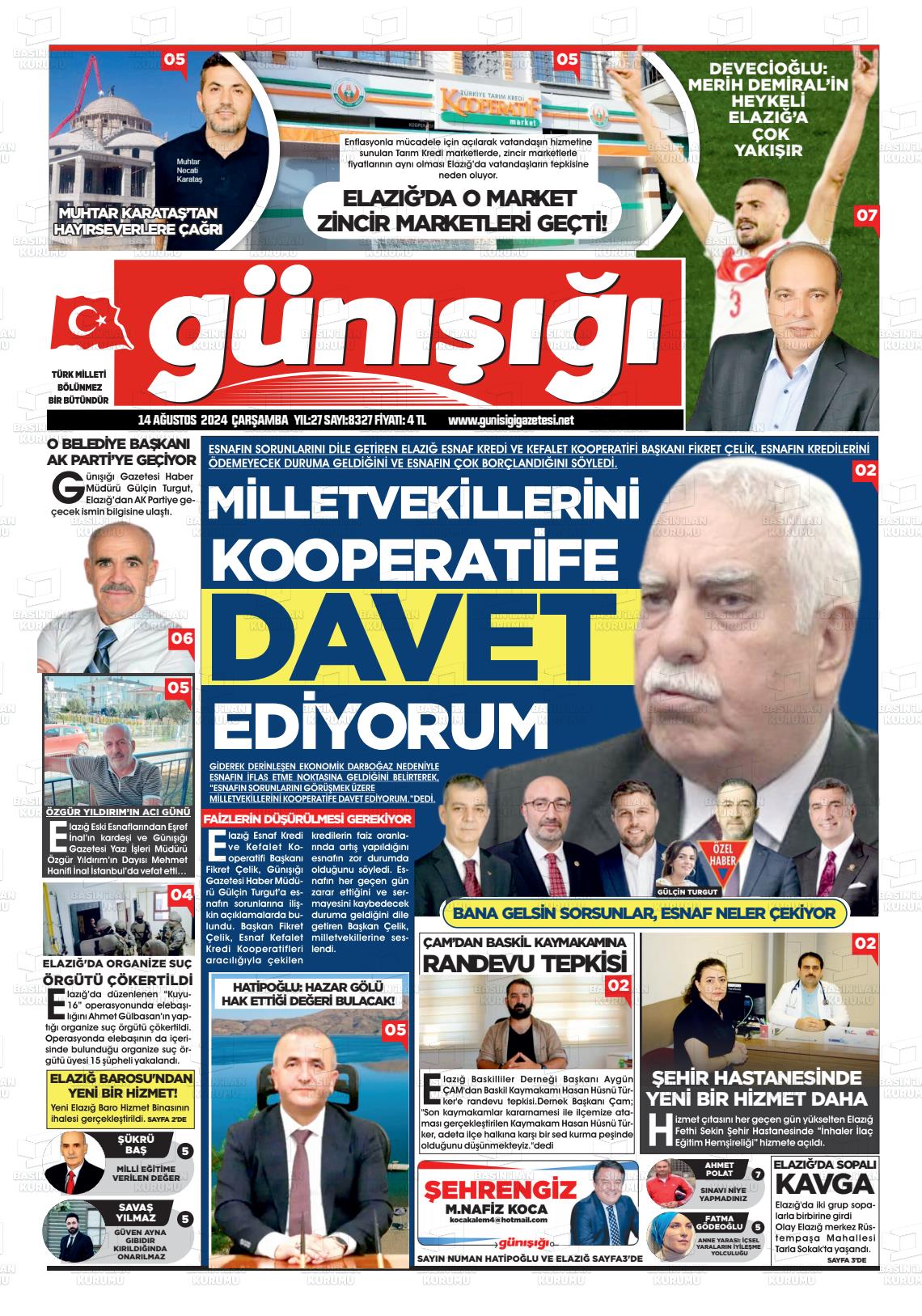 14 Ağustos 2024 Gün Işığı Gazete Manşeti