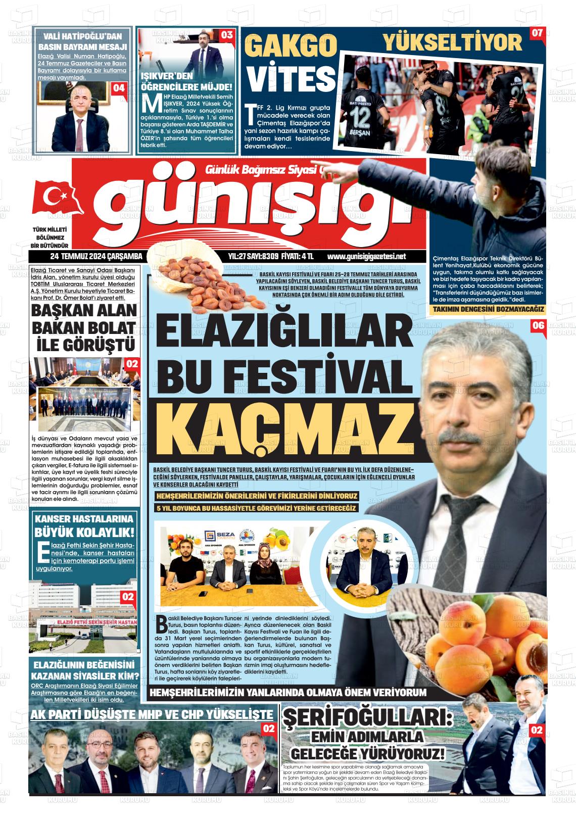 24 Temmuz 2024 Gün Işığı Gazete Manşeti