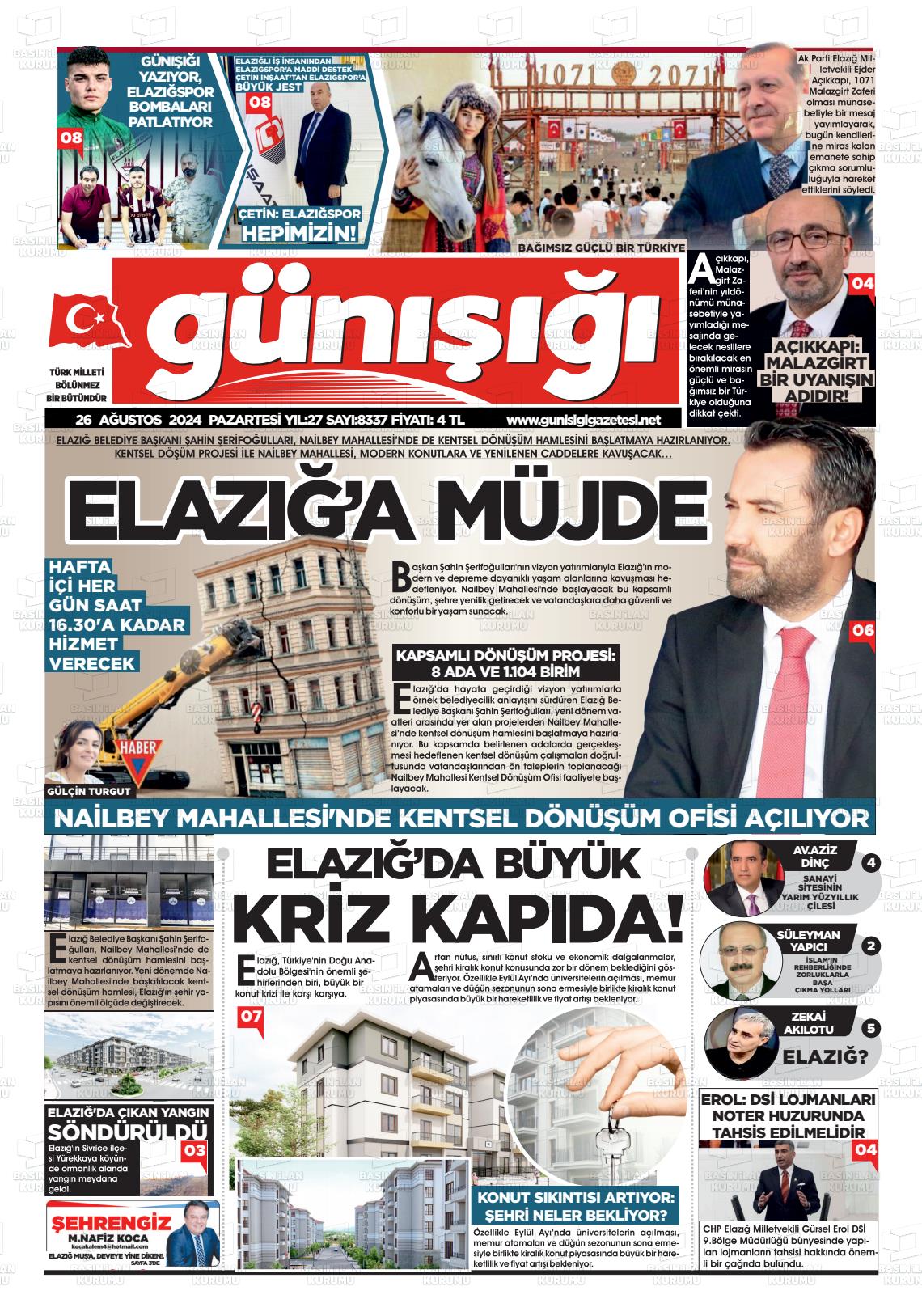 26 Ağustos 2024 Gün Işığı Gazete Manşeti