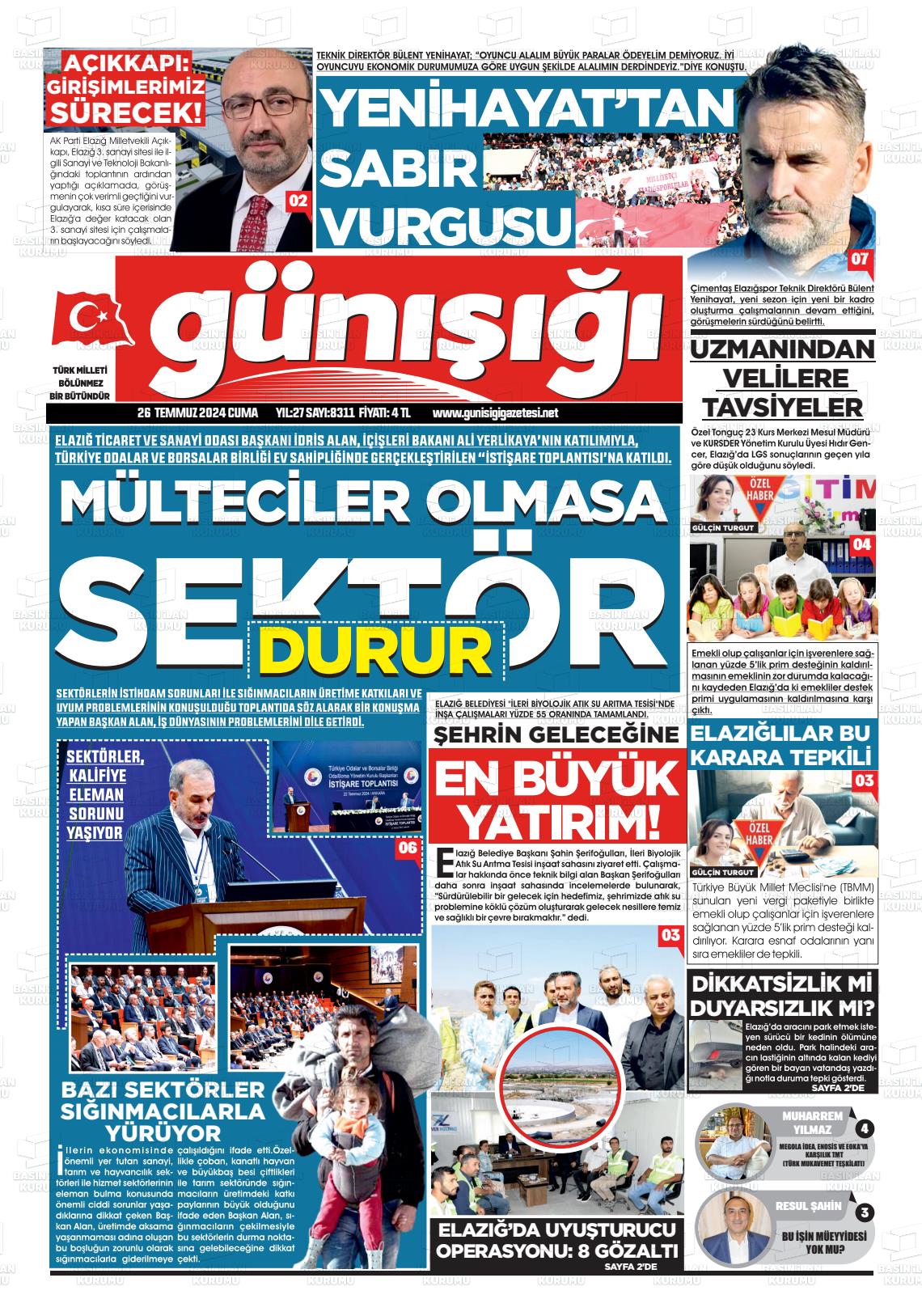 26 Temmuz 2024 Gün Işığı Gazete Manşeti