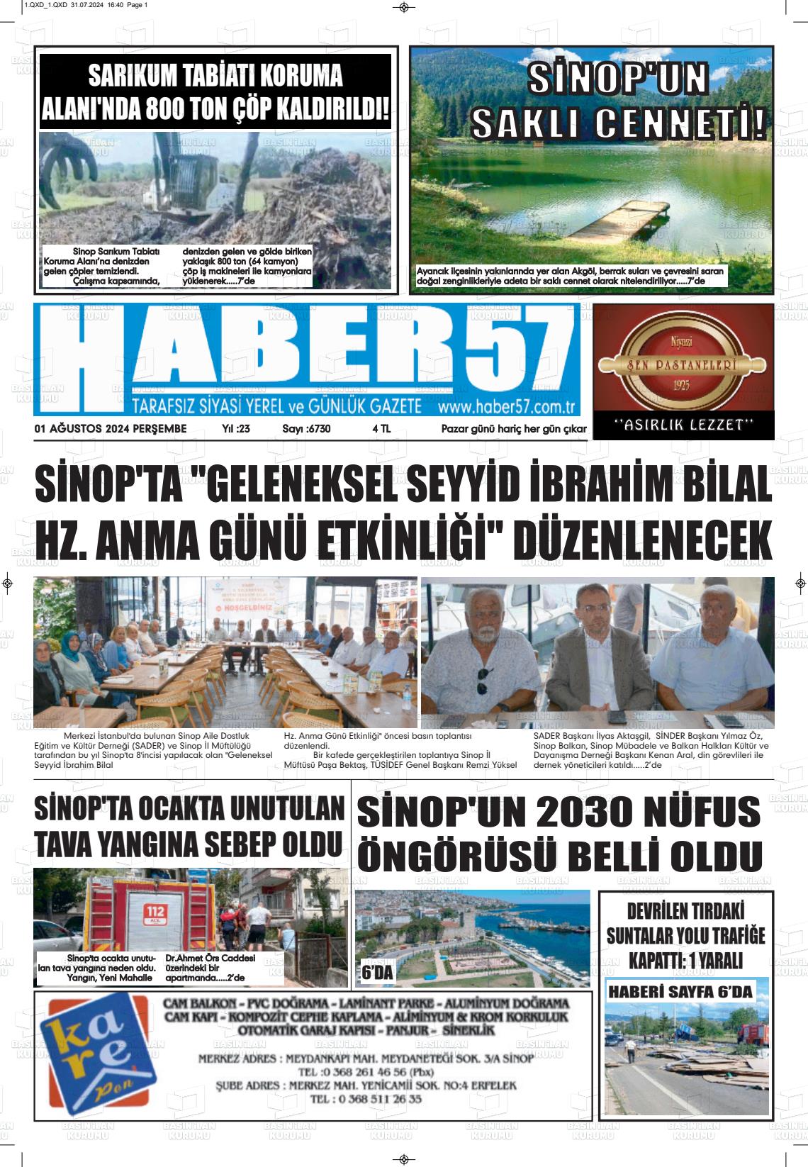 01 Ağustos 2024 Haber 57 Gazete Manşeti