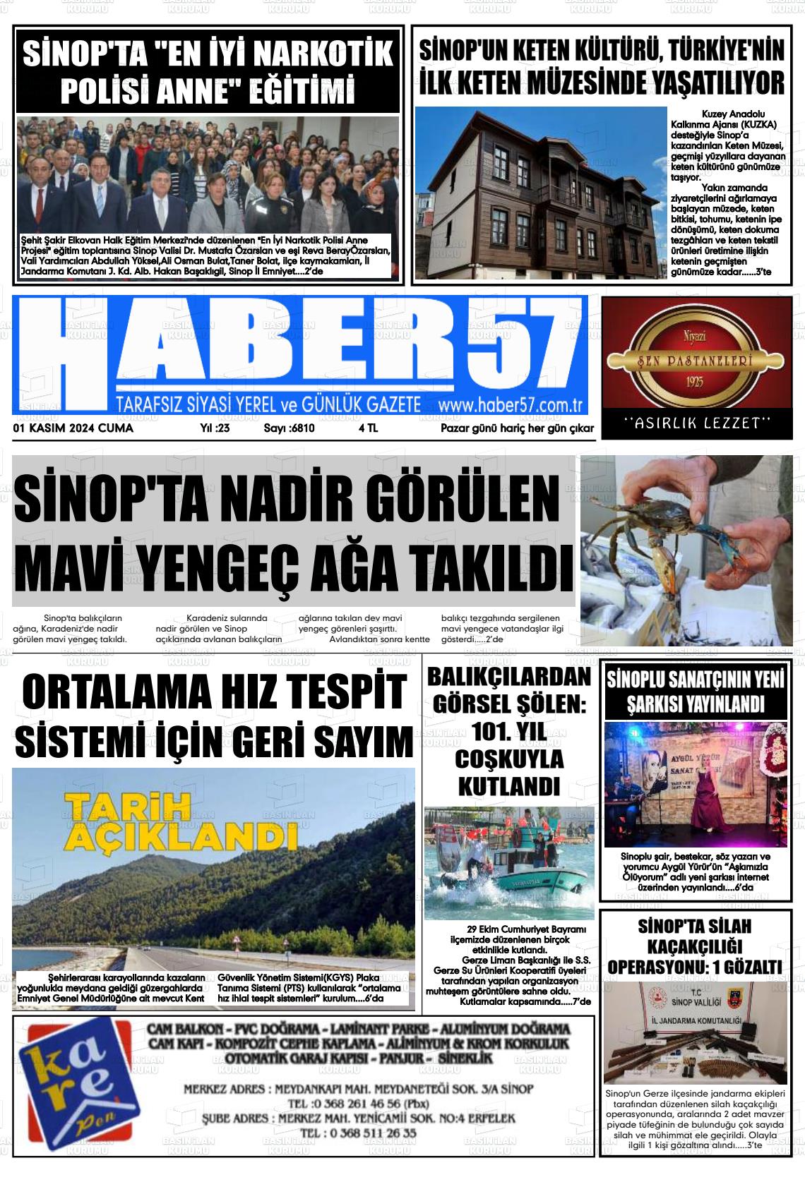 01 Kasım 2024 Haber 57 Gazete Manşeti