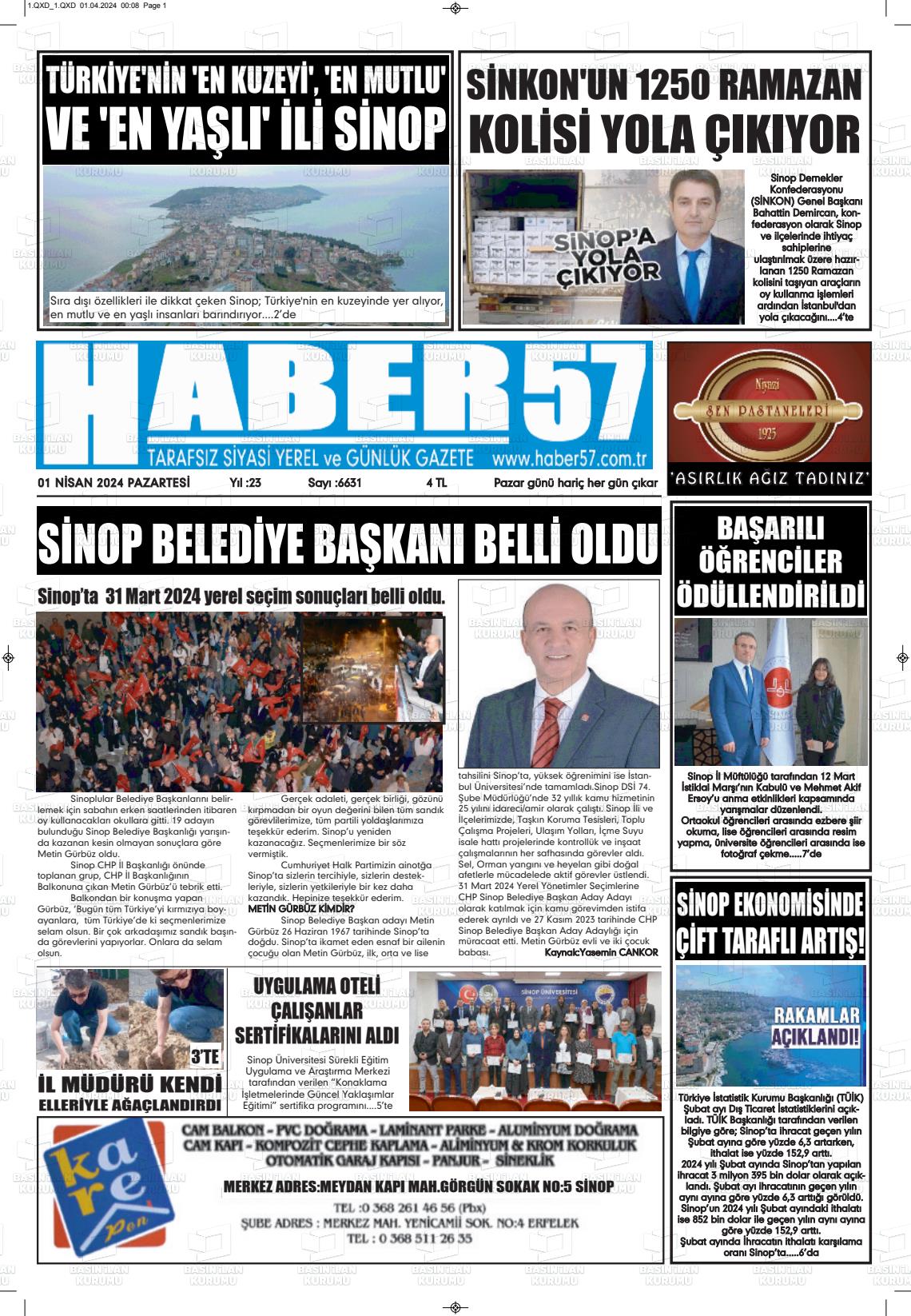 01 Nisan 2024 Haber 57 Gazete Manşeti