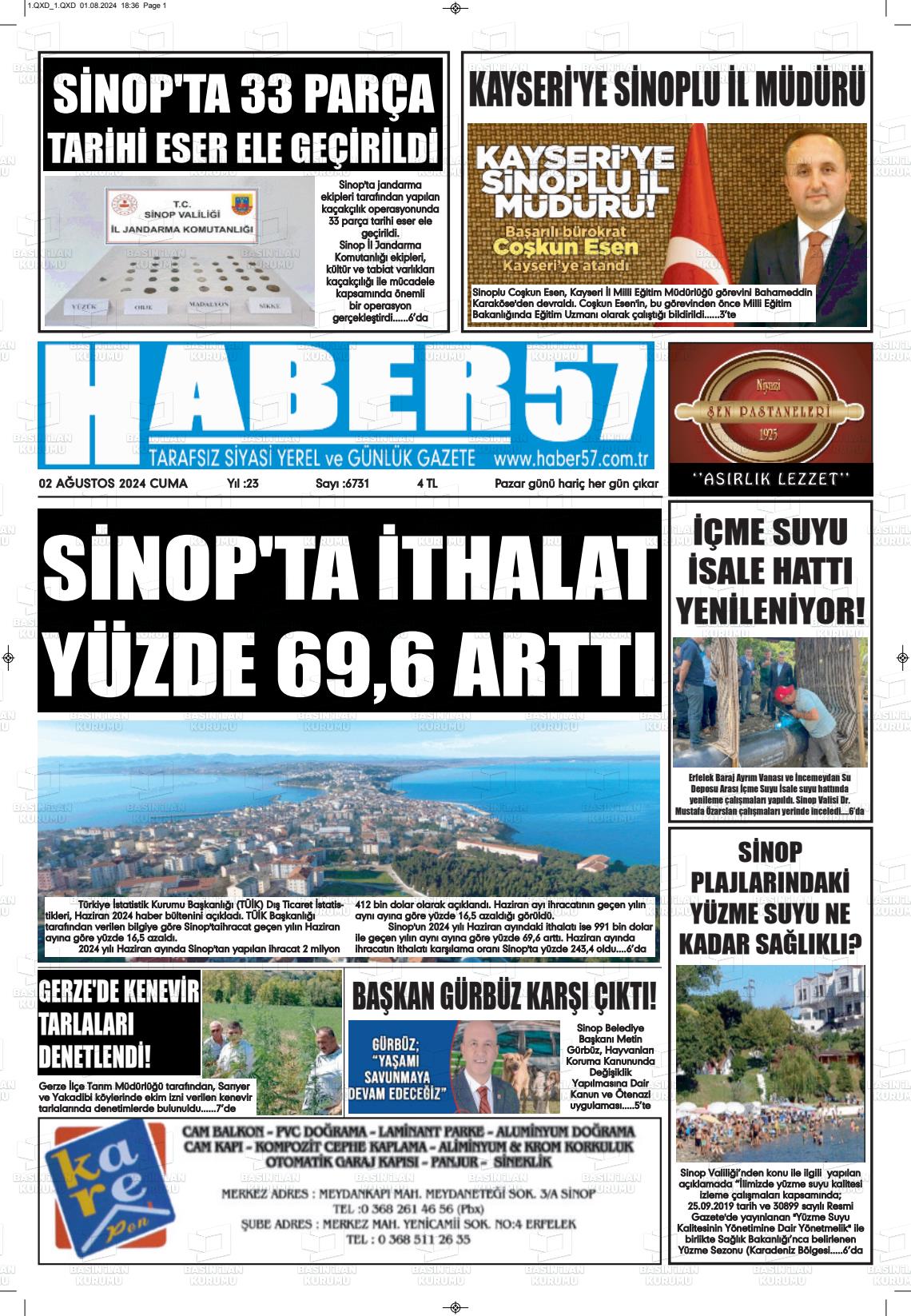 02 Ağustos 2024 Haber 57 Gazete Manşeti