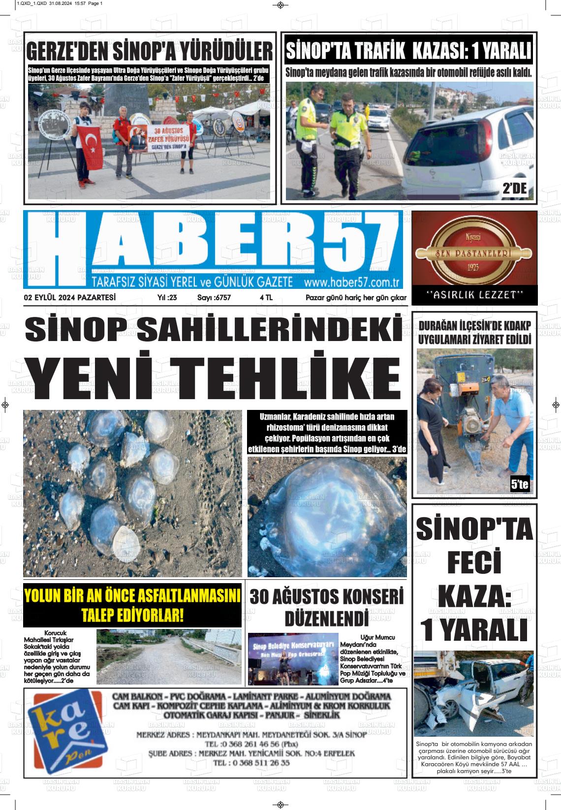 02 Eylül 2024 Haber 57 Gazete Manşeti