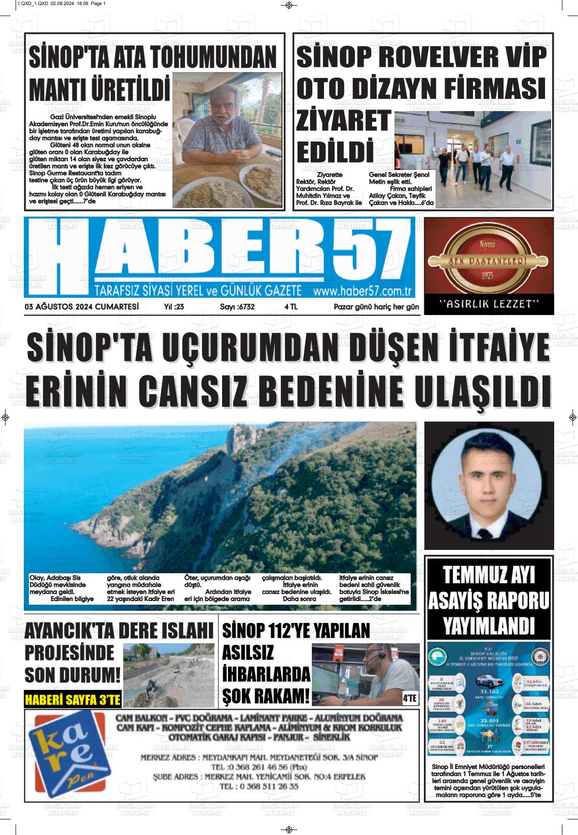 03 Ağustos 2024 Haber 57 Gazete Manşeti