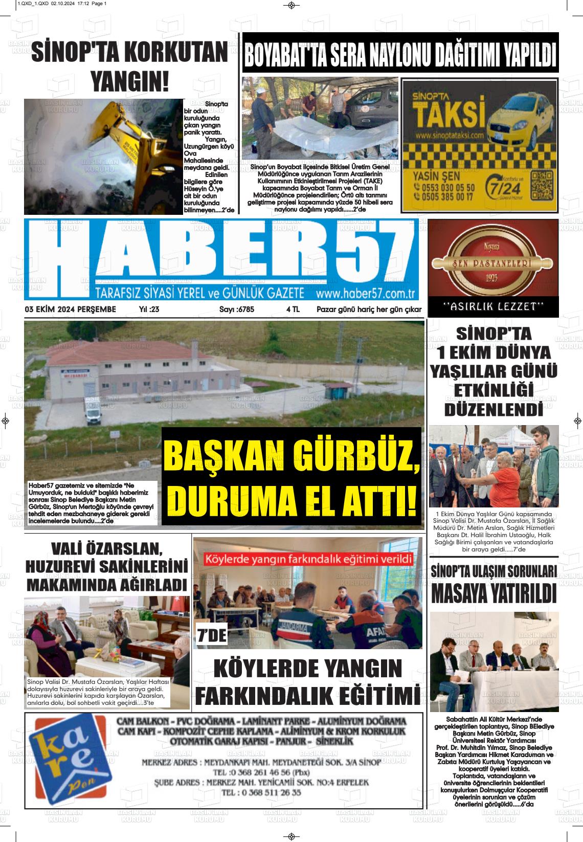 03 Ekim 2024 Haber 57 Gazete Manşeti