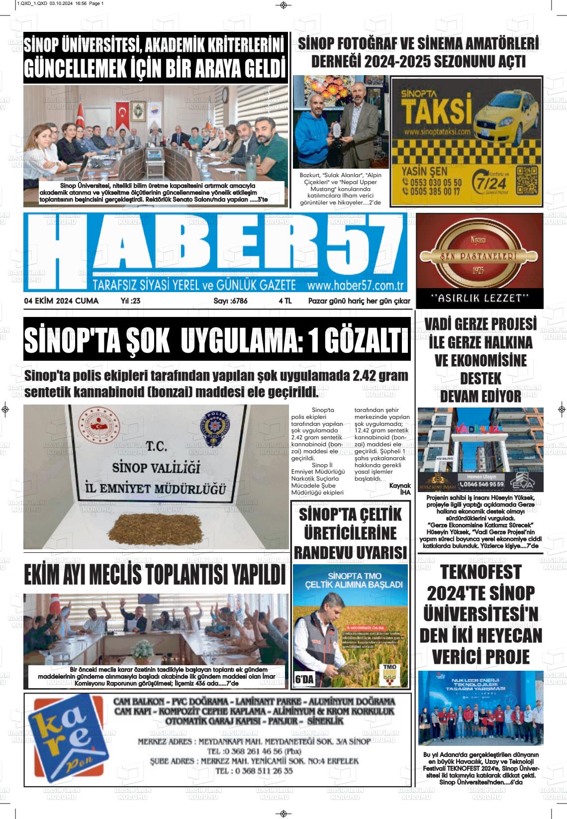 04 Ekim 2024 Haber 57 Gazete Manşeti