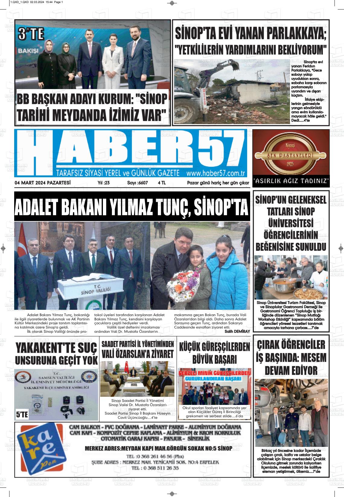 04 Mart 2024 Haber 57 Gazete Manşeti