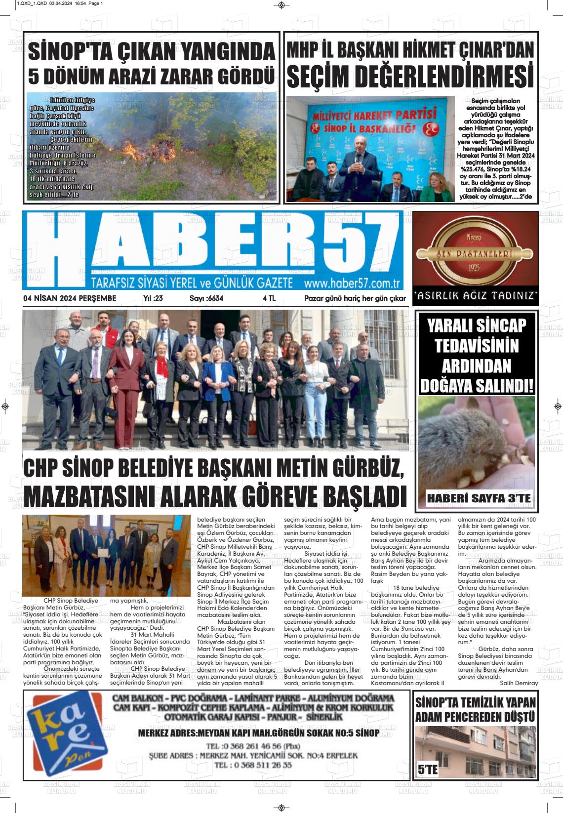 04 Nisan 2024 Haber 57 Gazete Manşeti