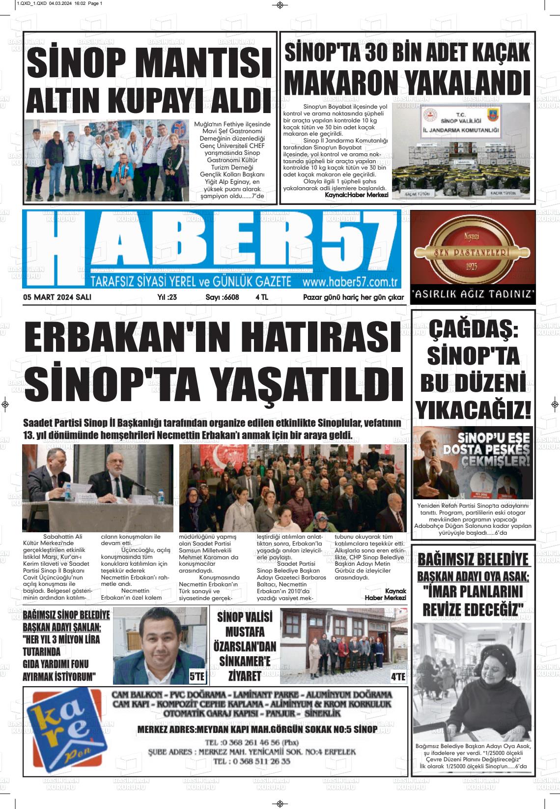 06 Mart 2024 Haber 57 Gazete Manşeti