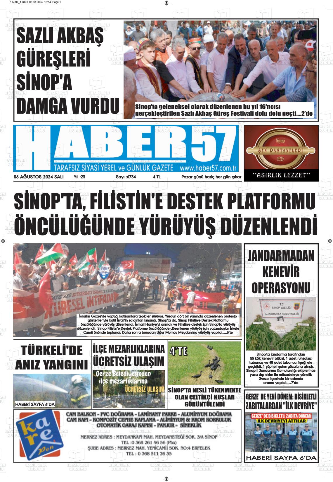 06 Ağustos 2024 Haber 57 Gazete Manşeti