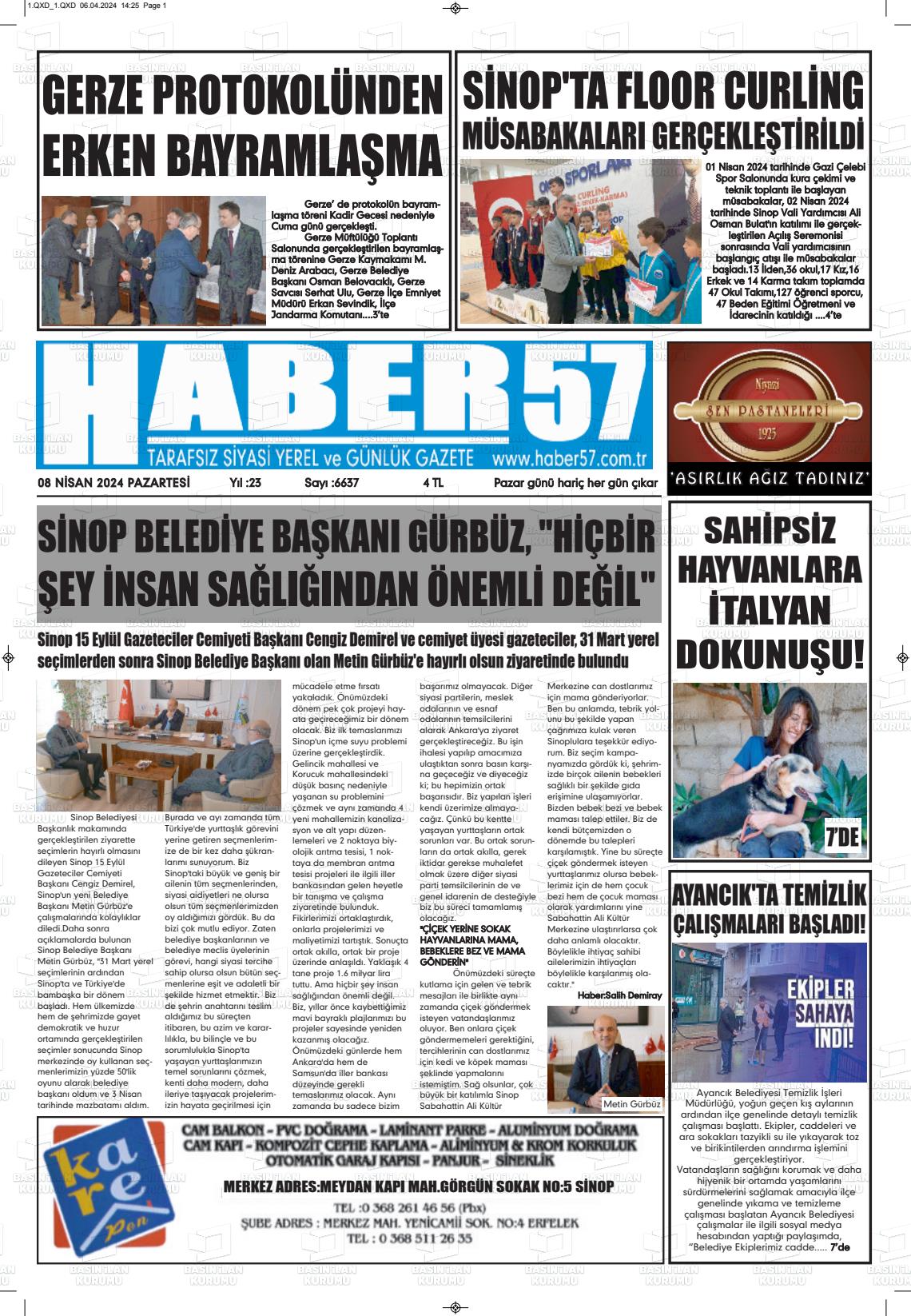 08 Nisan 2024 Haber 57 Gazete Manşeti