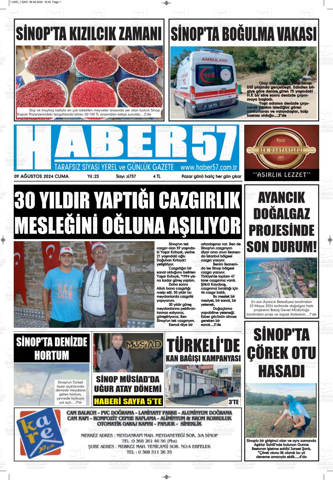 09 Ağustos 2024 Haber 57 Gazete Manşeti