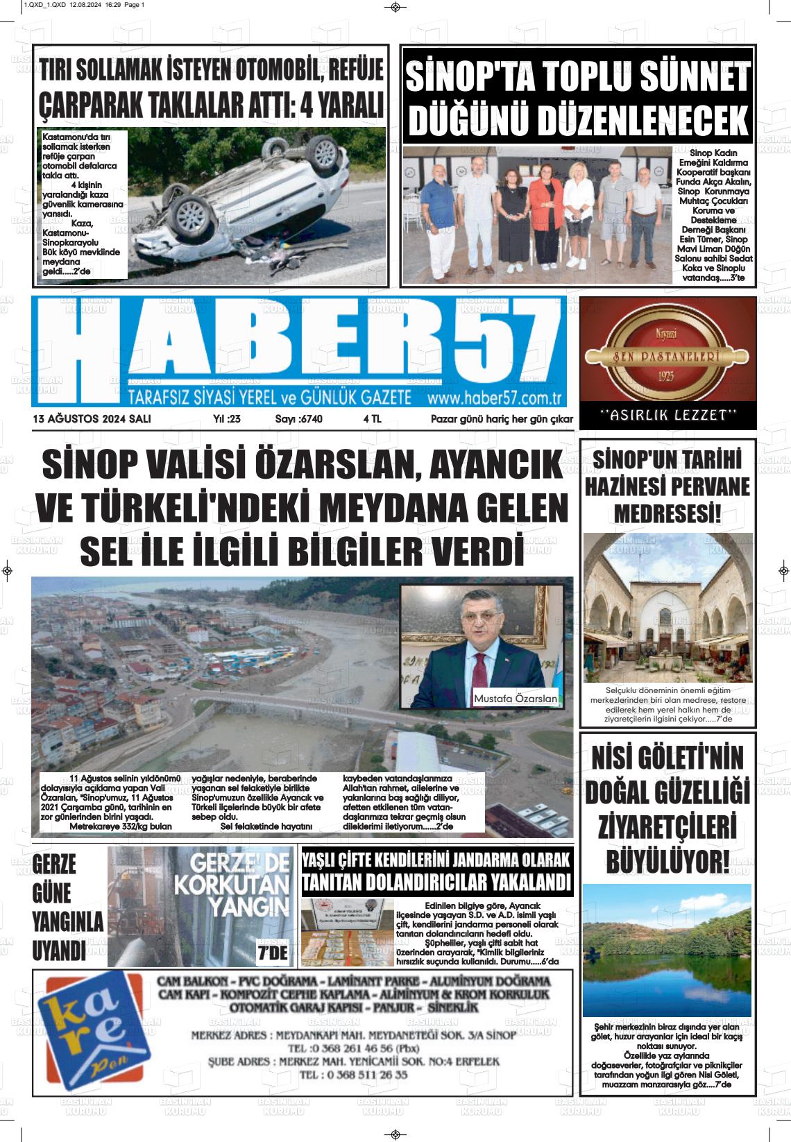 13 Ağustos 2024 Haber 57 Gazete Manşeti