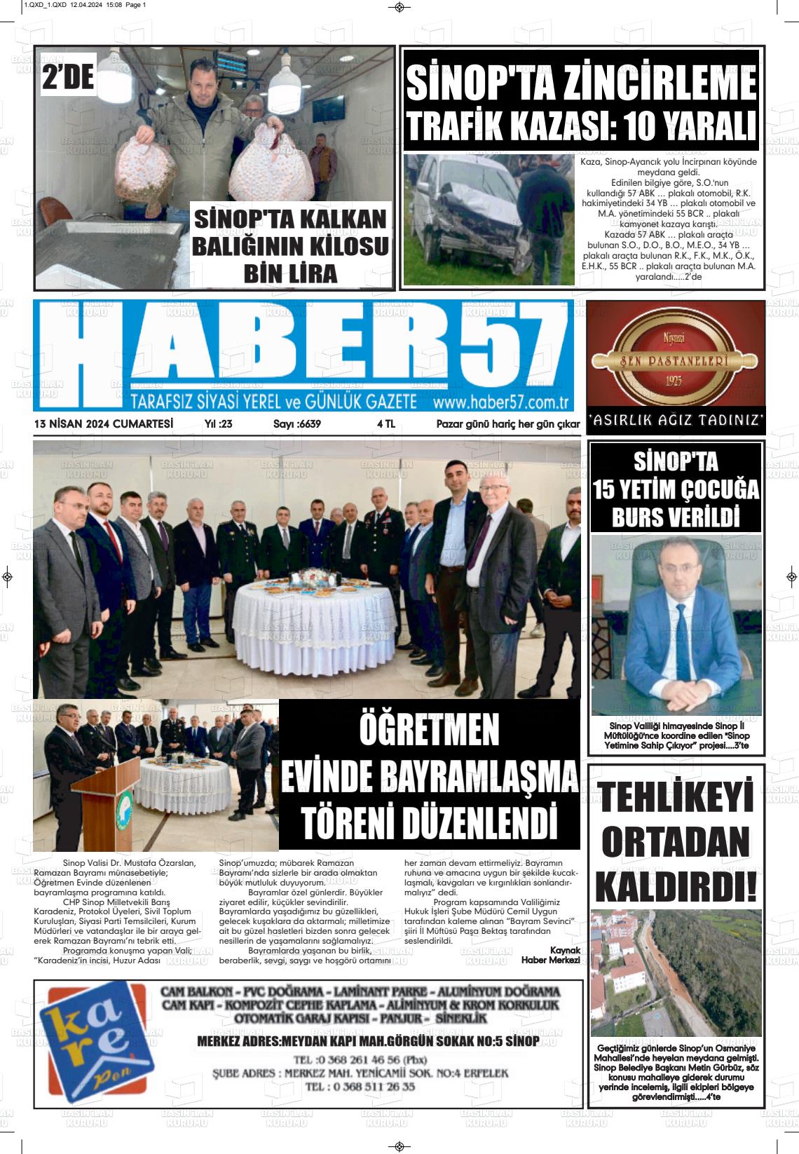 13 Nisan 2024 Haber 57 Gazete Manşeti