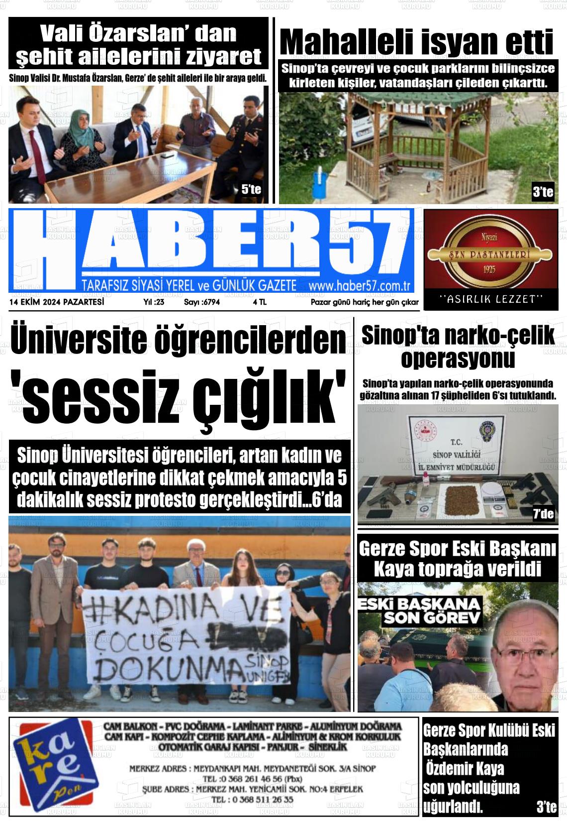 14 Ekim 2024 Haber 57 Gazete Manşeti