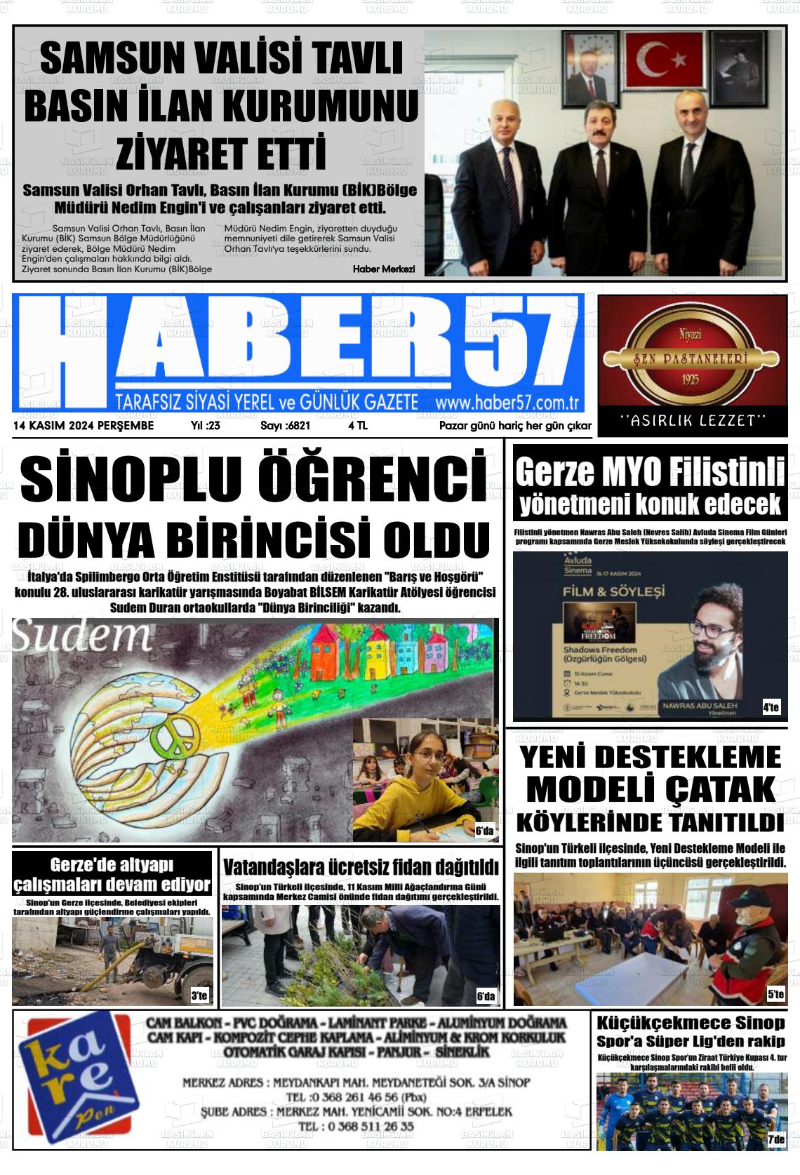 14 Kasım 2024 Haber 57 Gazete Manşeti