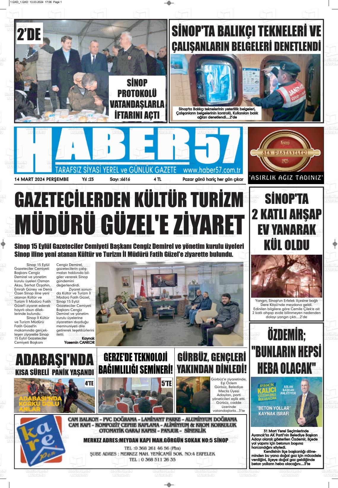 14 Mart 2024 Haber 57 Gazete Manşeti