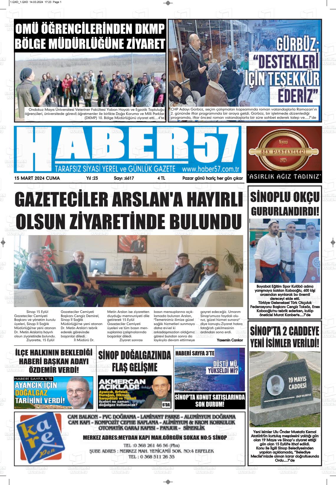 15 Mart 2024 Haber 57 Gazete Manşeti