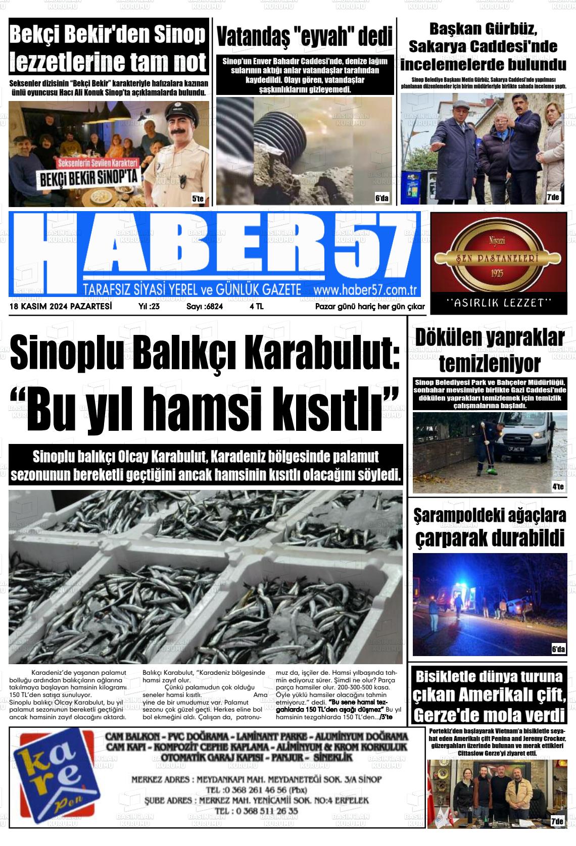 18 Kasım 2024 Haber 57 Gazete Manşeti