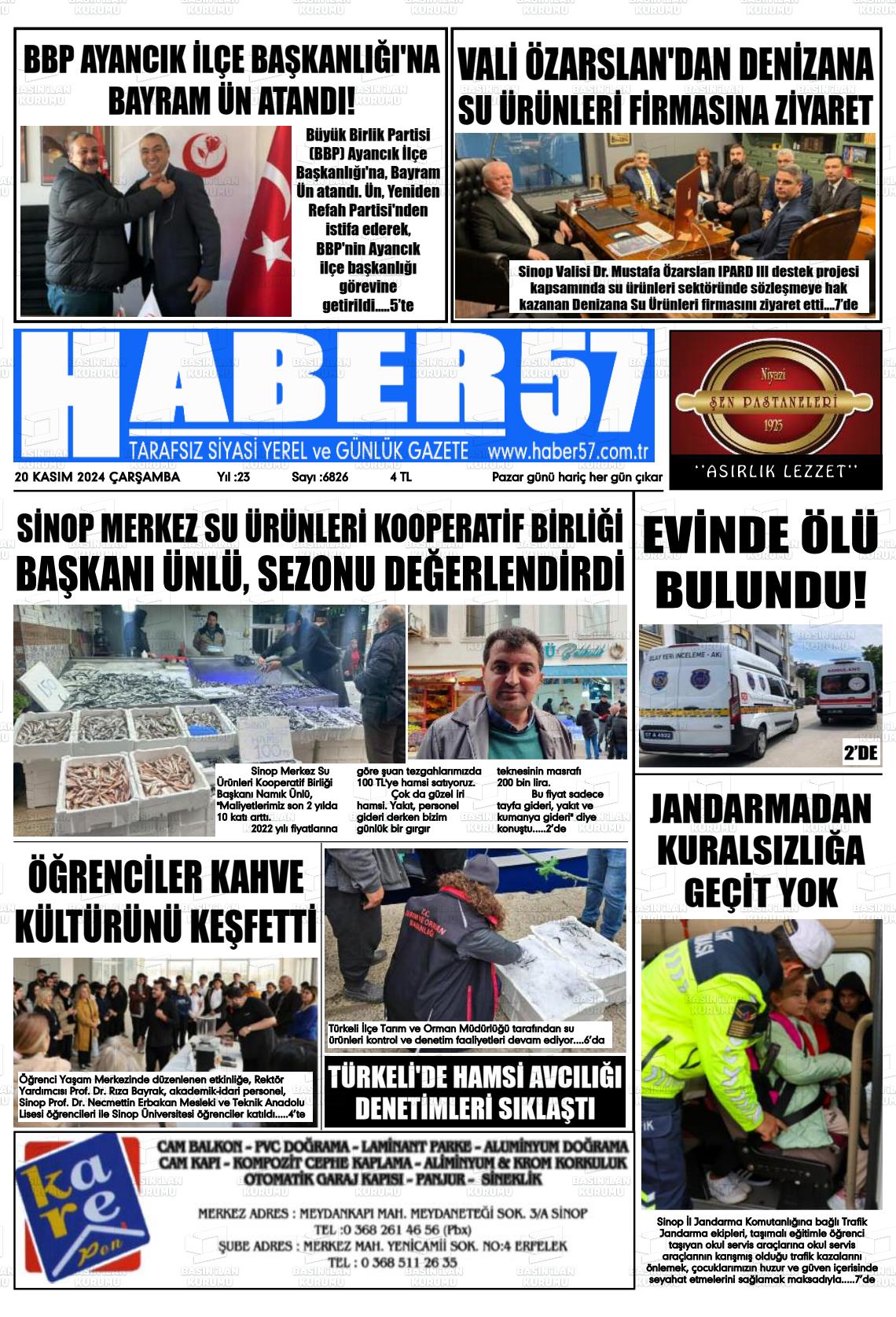 20 Kasım 2024 Haber 57 Gazete Manşeti